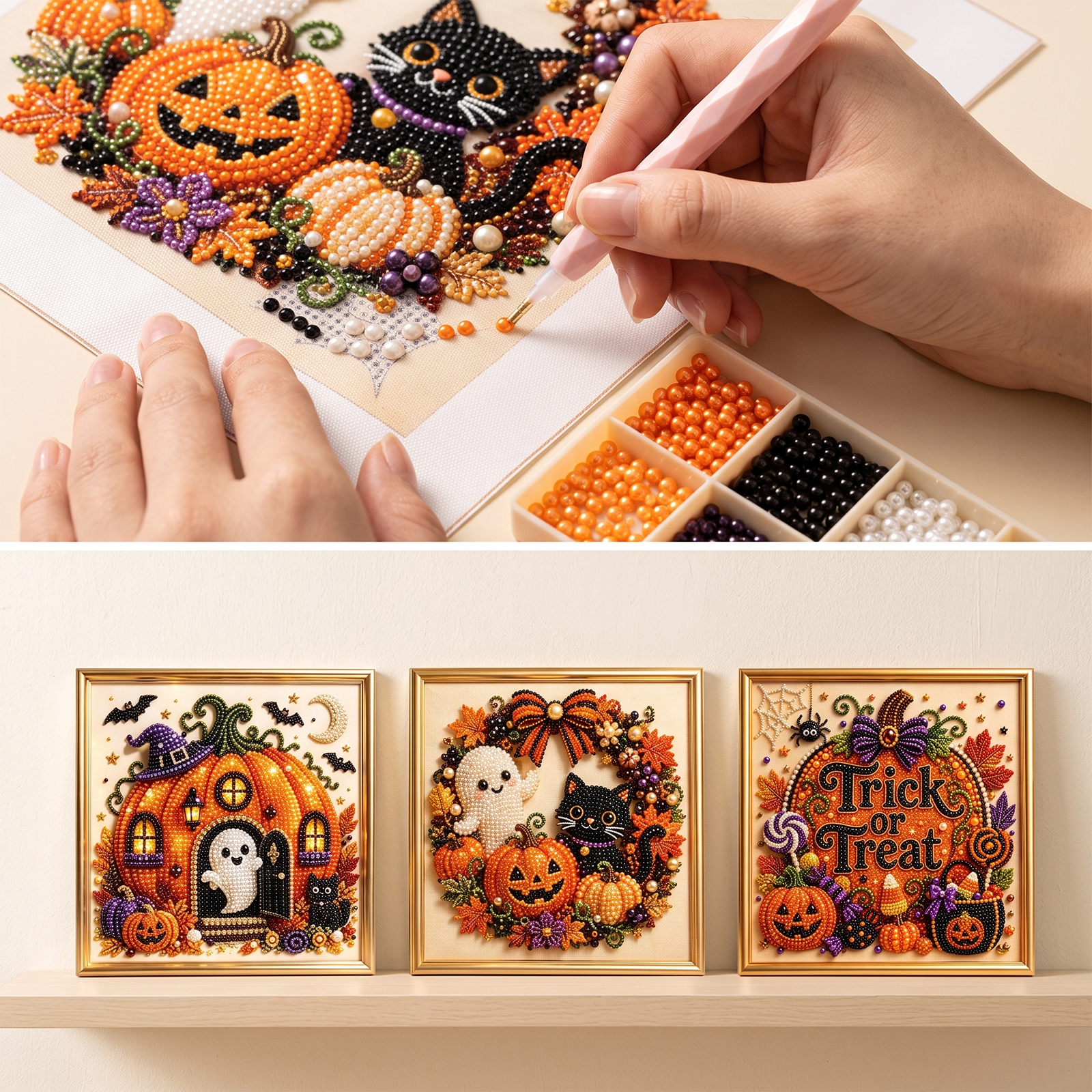 (Ghost Pumpkin) Halloween Pearl Art Diamond Painting Diy Kit 3d Bead Craft Festival Party Creative Decoration