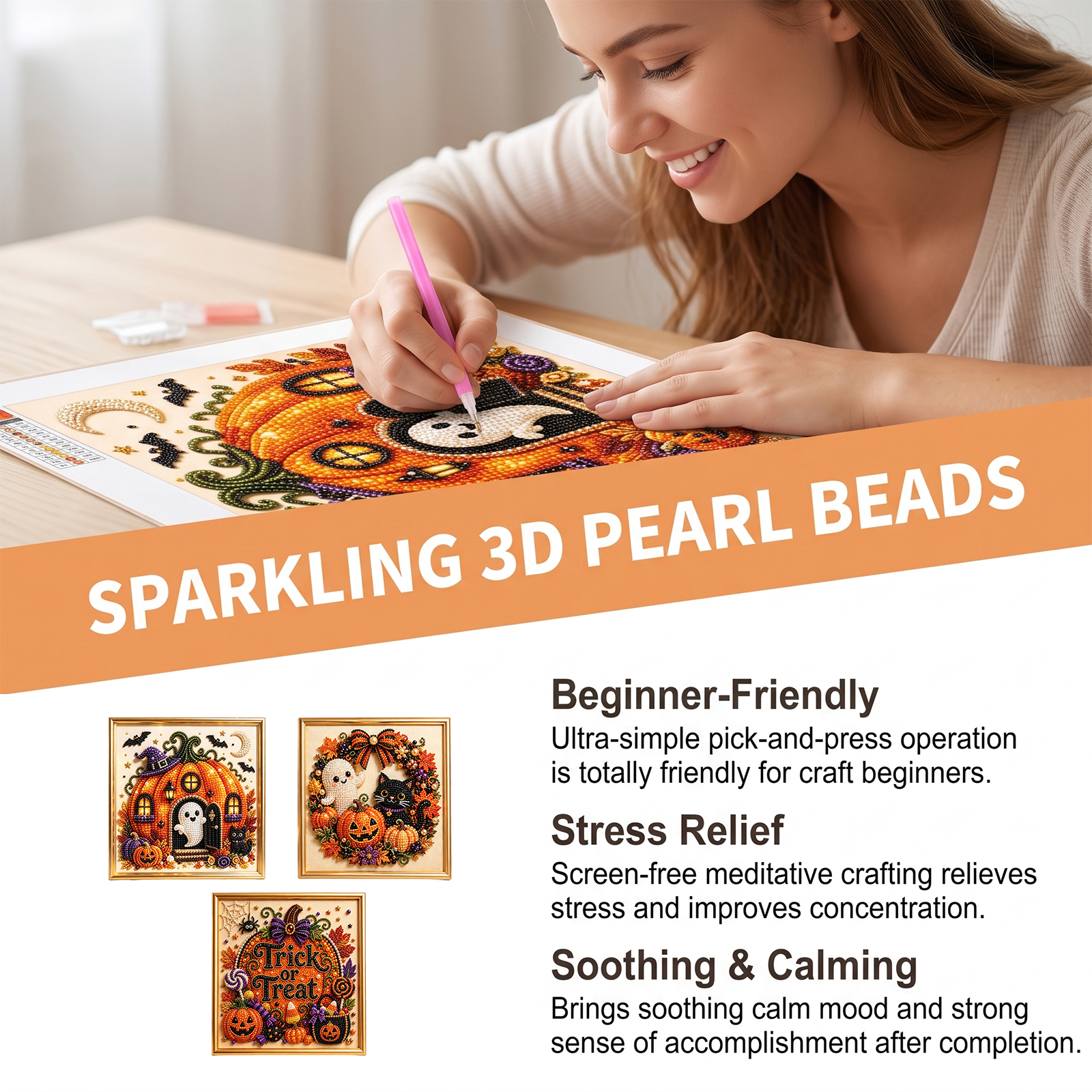 (Ghost Pumpkin) Halloween Pearl Art Diamond Painting Diy Kit 3d Bead Craft Festival Party Creative Decoration