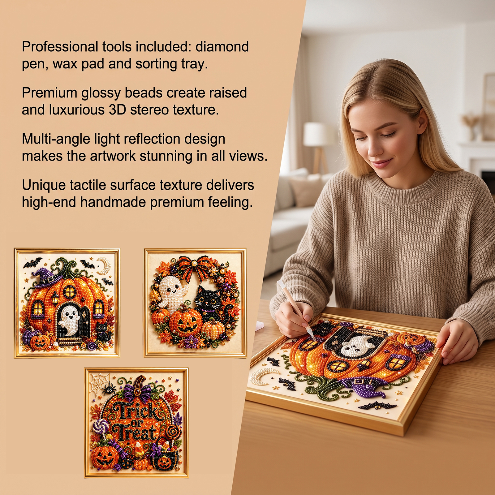 (Ghost Pumpkin) Halloween Pearl Art Diamond Painting Diy Kit 3d Bead Craft Festival Party Creative Decoration