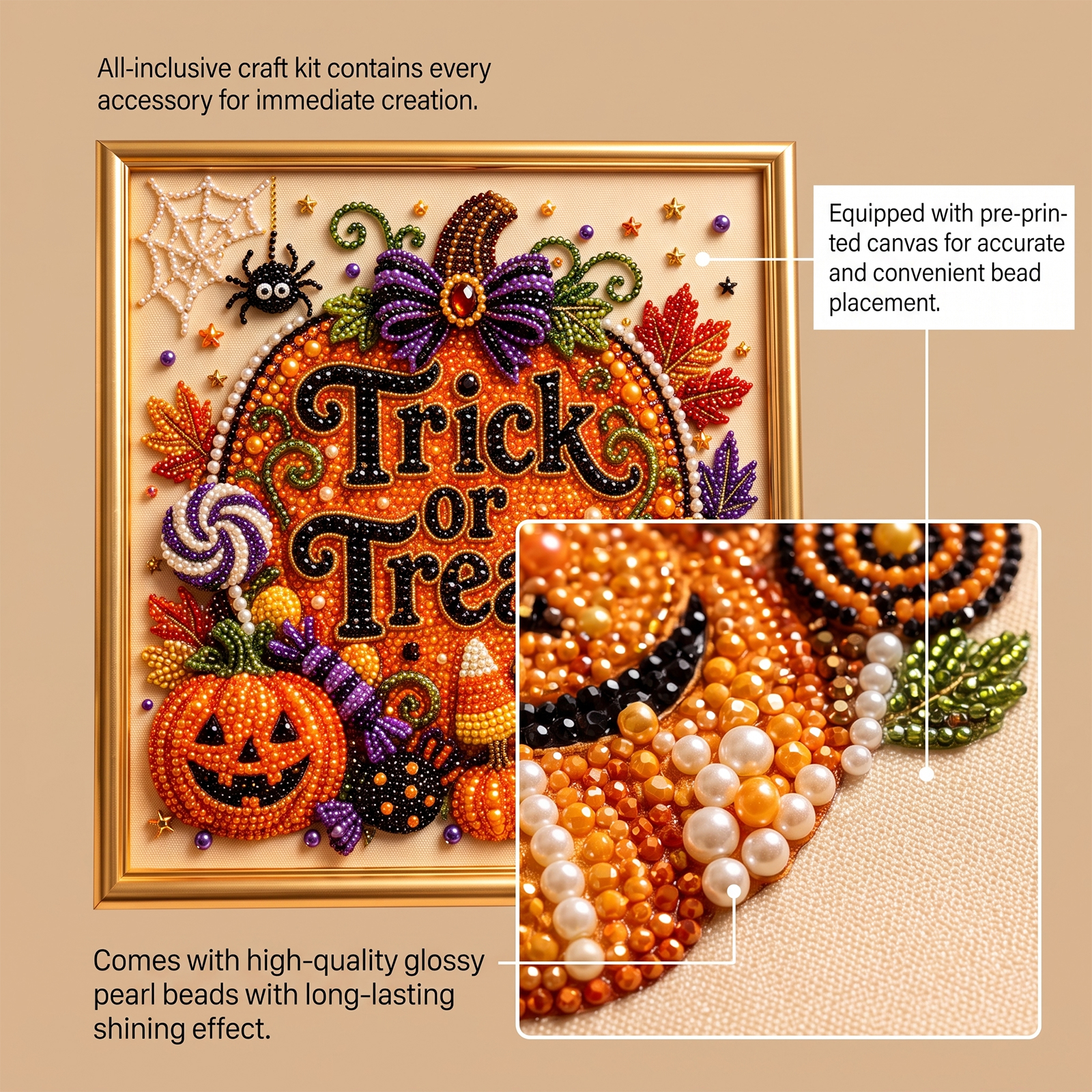 (Ghost Pumpkin) Halloween Pearl Art Diamond Painting Diy Kit 3d Bead Craft Festival Party Creative Decoration