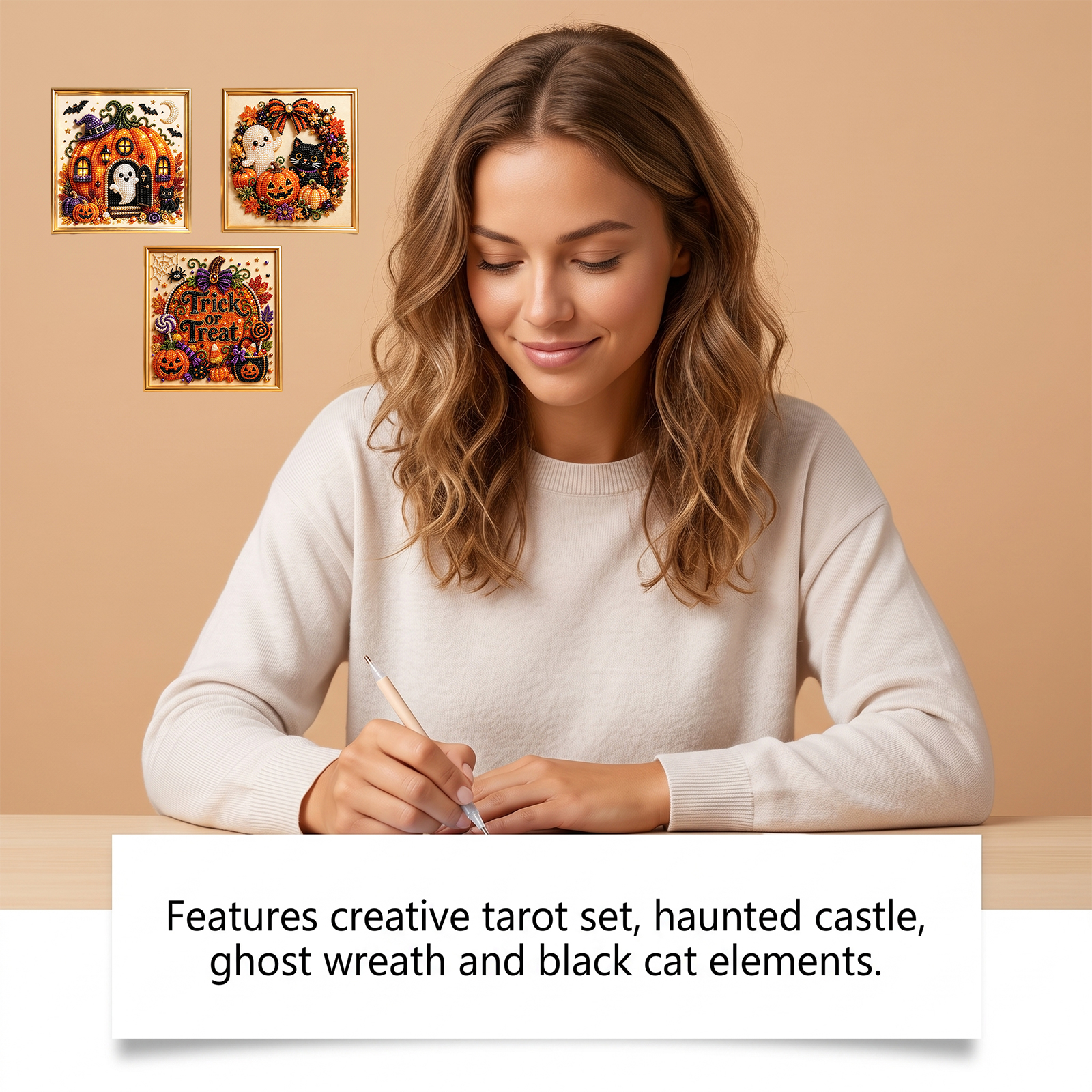 (Ghost Pumpkin) Halloween Pearl Art Diamond Painting Diy Kit 3d Bead Craft Festival Party Creative Decoration