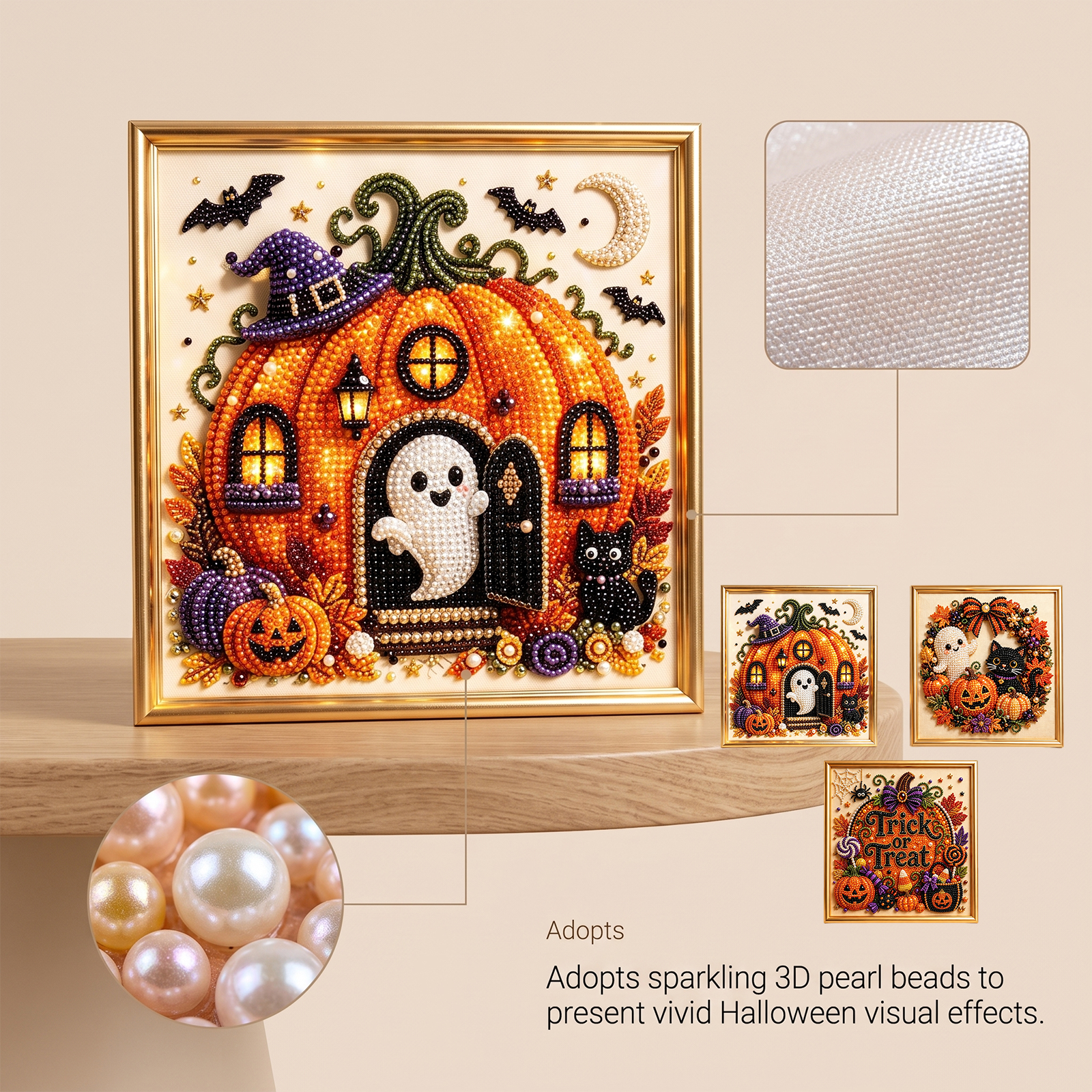 (Ghost Pumpkin) Halloween Pearl Art Diamond Painting Diy Kit 3d Bead Craft Festival Party Creative Decoration