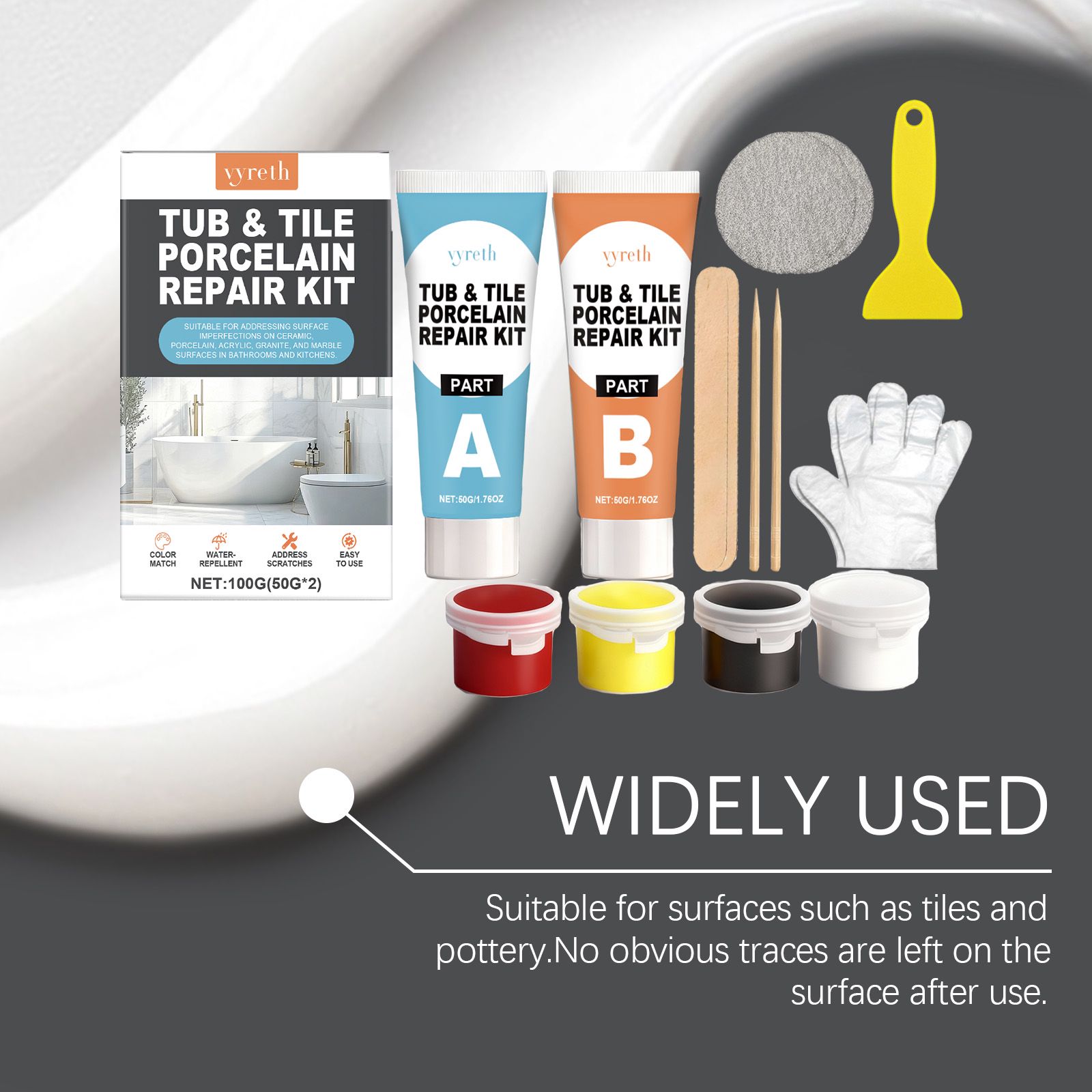 Ceramic And Porcelain Repair Kit With Epoxy Resin For Bathtub Sink And Tile Crack Repair