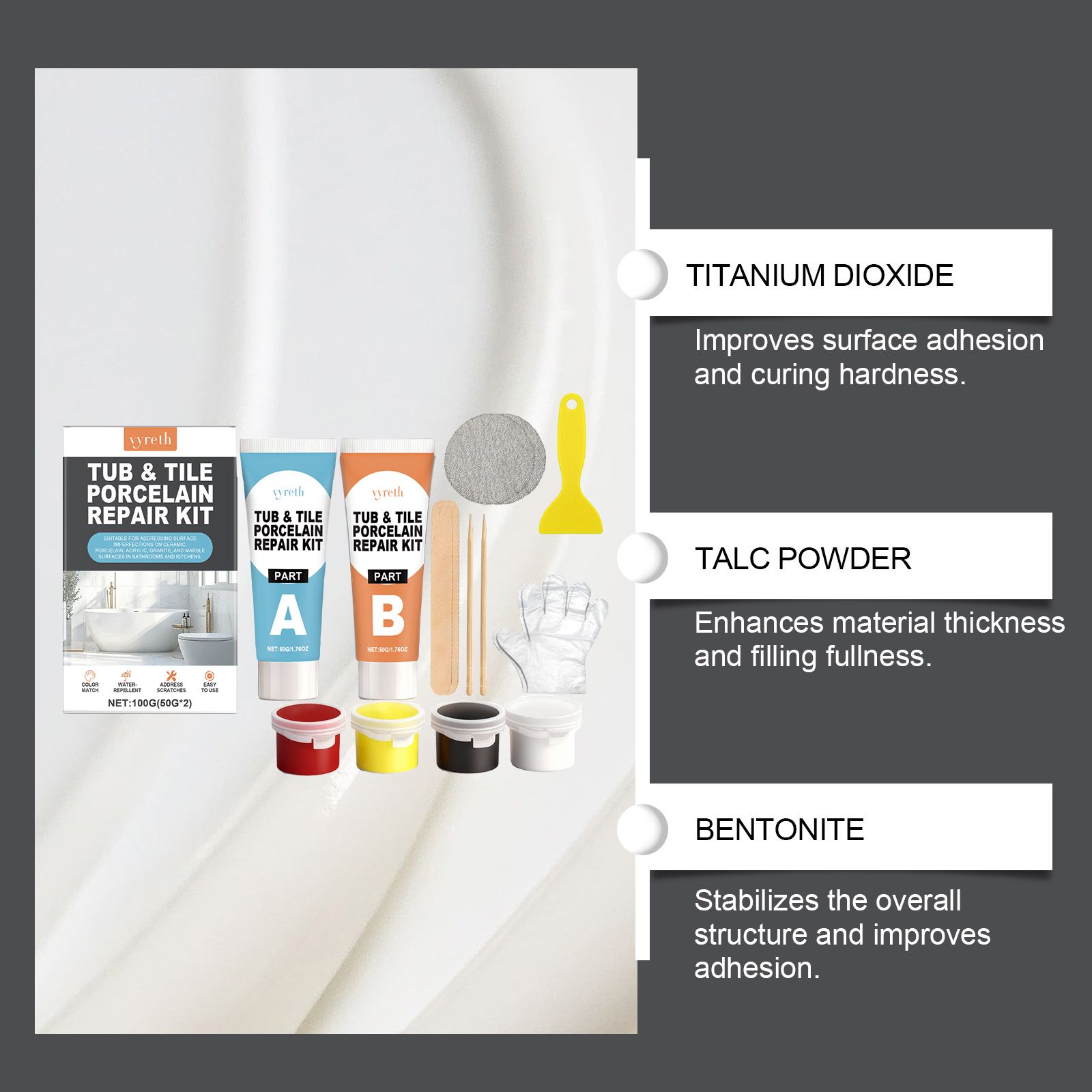 Ceramic And Porcelain Repair Kit With Epoxy Resin For Bathtub Sink And Tile Crack Repair