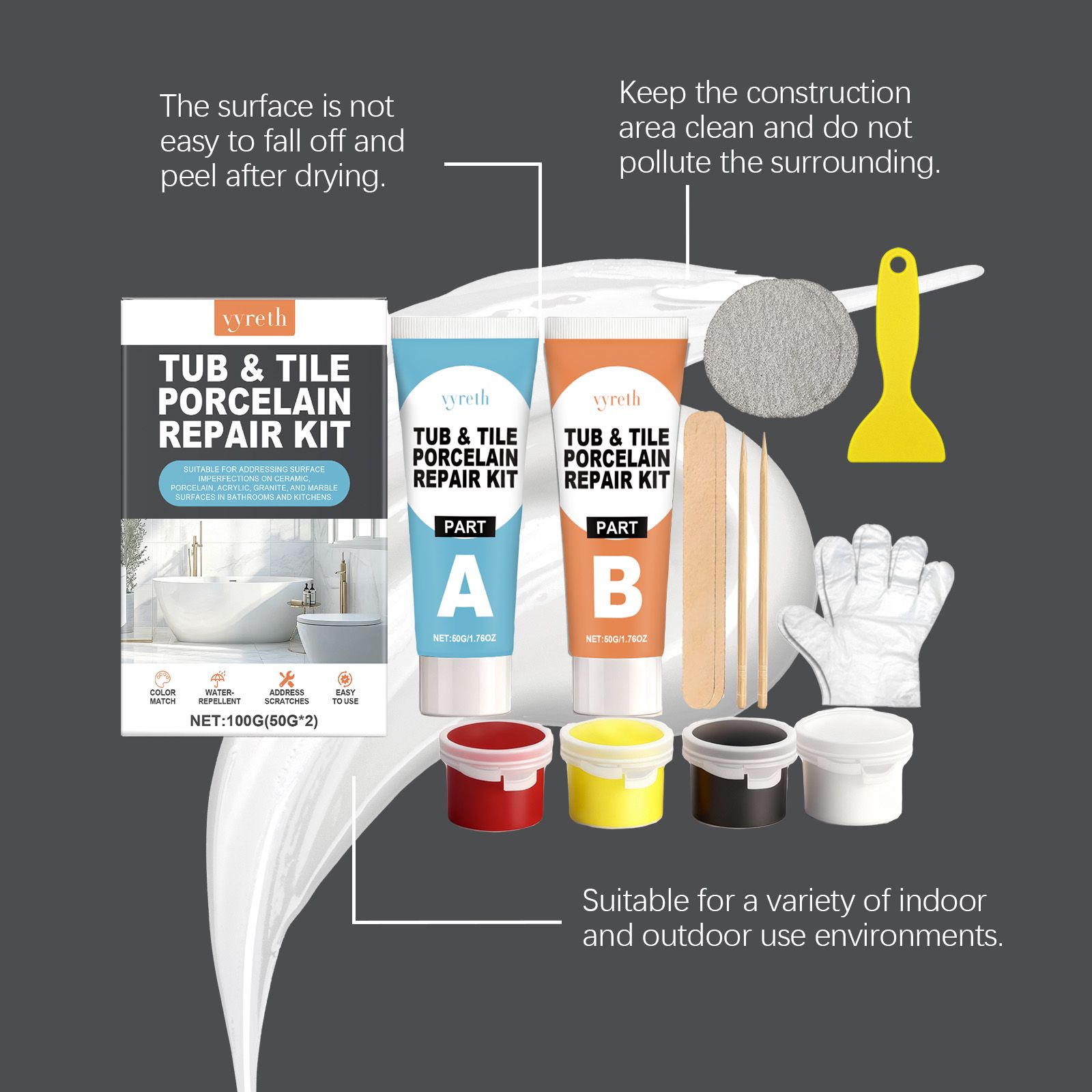 Ceramic And Porcelain Repair Kit With Epoxy Resin For Bathtub Sink And Tile Crack Repair