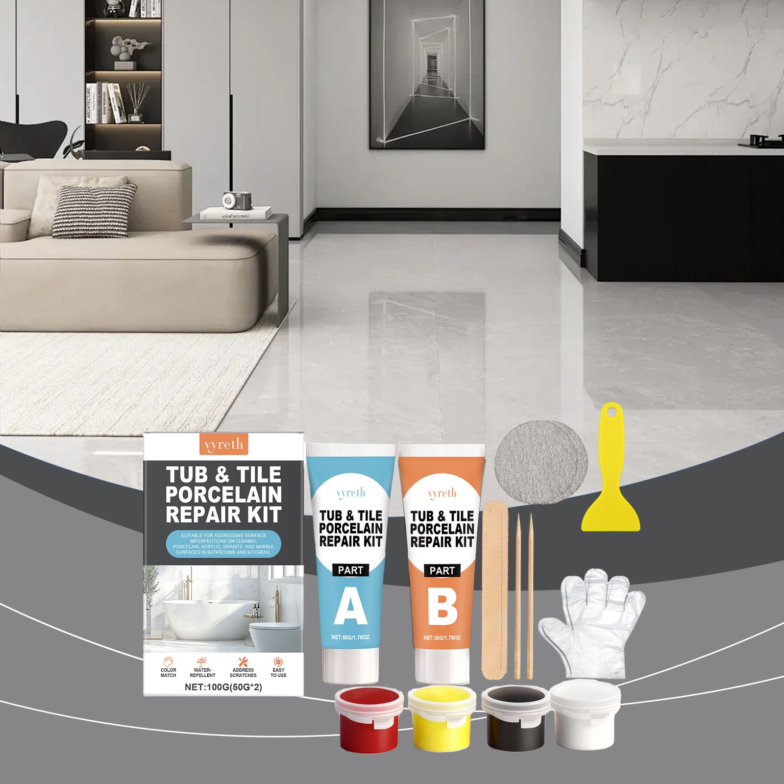 Ceramic And Porcelain Repair Kit With Epoxy Resin For Bathtub Sink And Tile Crack Repair