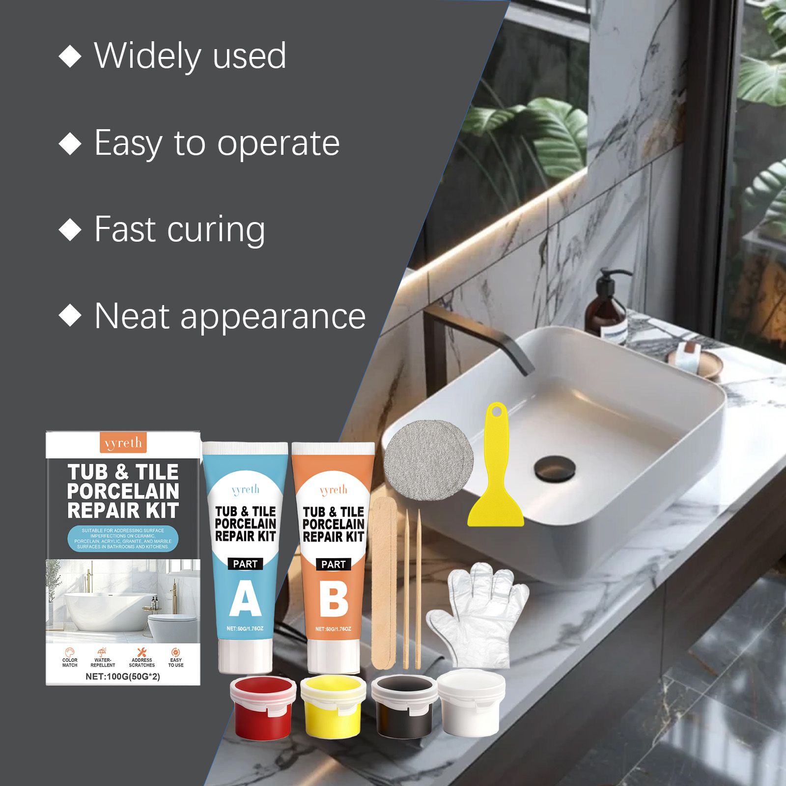 Ceramic And Porcelain Repair Kit With Epoxy Resin For Bathtub Sink And Tile Crack Repair