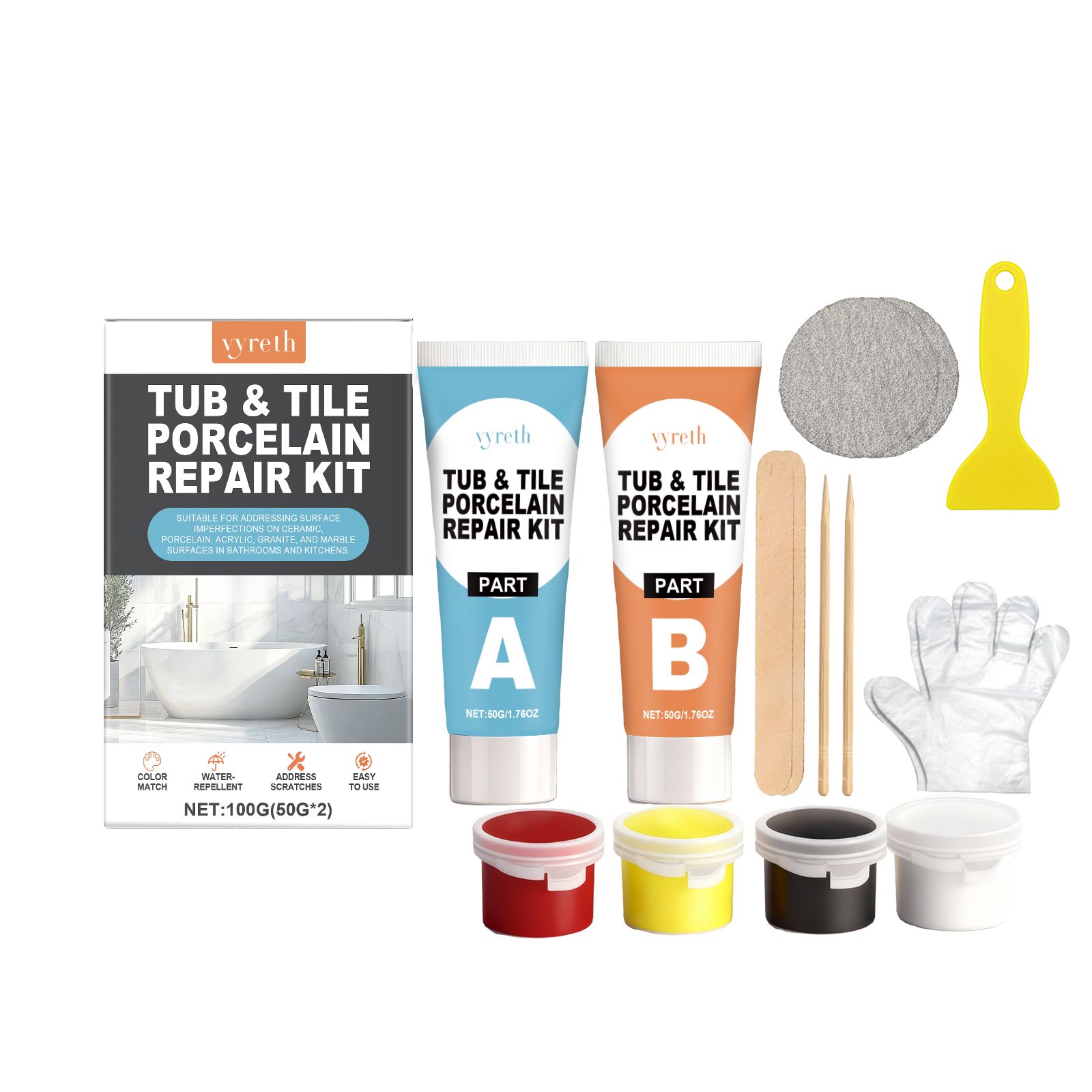 Ceramic And Porcelain Repair Kit With Epoxy Resin For Bathtub Sink And Tile Crack Repair