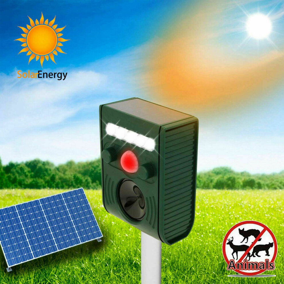 Solar Powered Ultrasonic Outdoor Pest Animal Repeller Activated Repellent