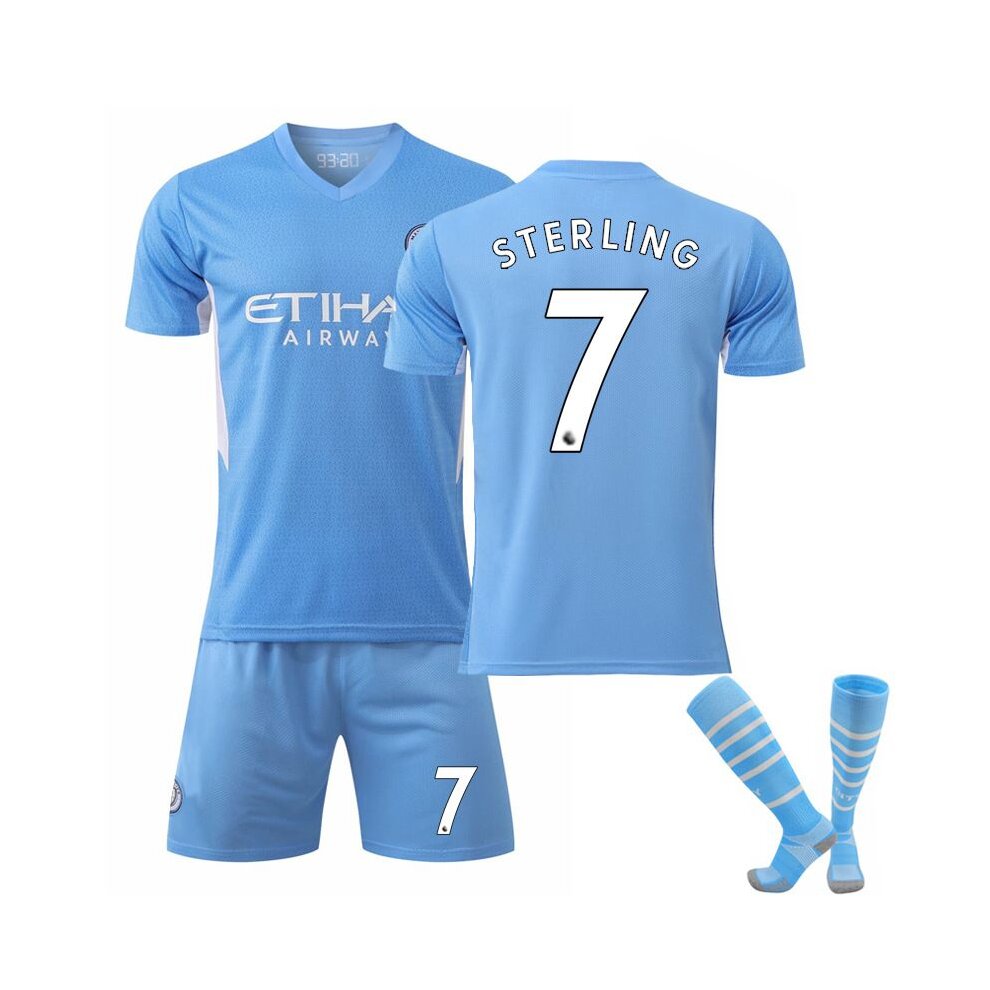 (No Number 185~190cm) Football Jersey Kit with De Bruyne Foden De Bruyne Haaland G Jesus Sterling Player Name and Number 21-22 Soccer Outdoor Training Suits Jersey for Kids Boys Adults Men Women Girl
