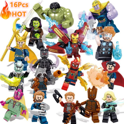 Marvel Avengers Minifigures Blocks Toy Compatible Lego DC Superhero  Action Figures Spiderman IronMan Batman Thor Hulk Captain America Character Set 16pcs Birthday Cake Decoration Kids Surprise Christmas Gifts