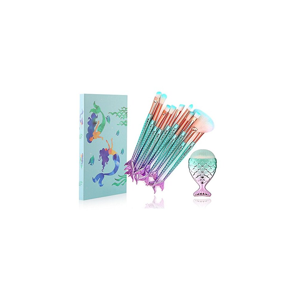 Mermaid Makeup Brush Set Professional Eye Makeup Brushes For Eyeshadow Concealer Blush Liquid Foundation Eyeliner Brow Blending Brush Tool Makeup Brush Kits 11 Pcs  Set with Gift Box