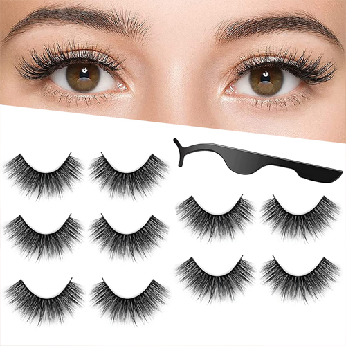 Self Adhesive False Eyelashes Fake Eyelashes Extensions False Lashes with Tweezers No Glue No Eyeliner Natural Looking Reusable 5 Pairs