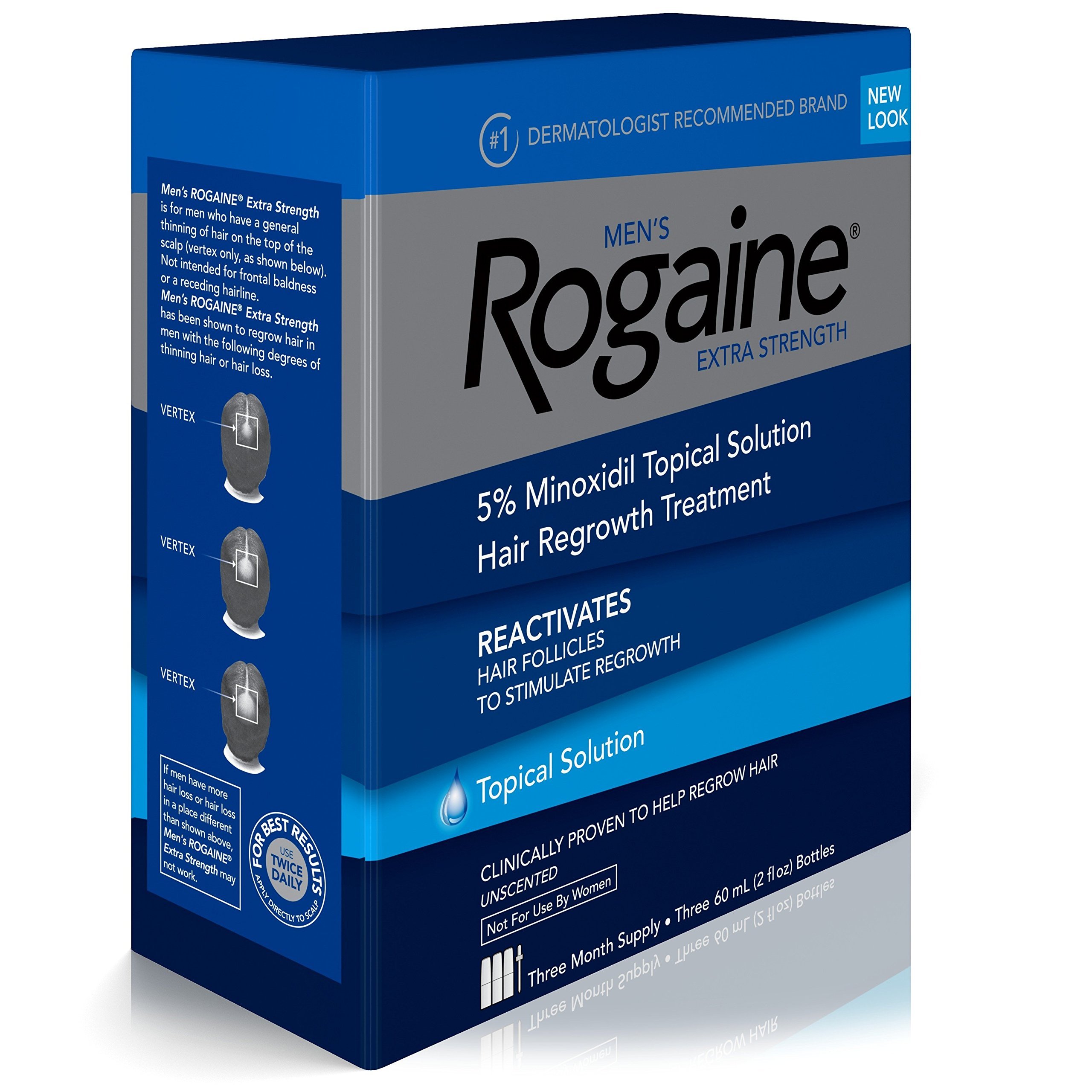 Mens Rogaine Extra Strength Minoxidil Topical Solution for Hair Regrowth Thinning Hair Treatment Hair Care Hair Loss Products for 3-Month Supply to Enjoy Fuller Thicker Younger-Looking Hair