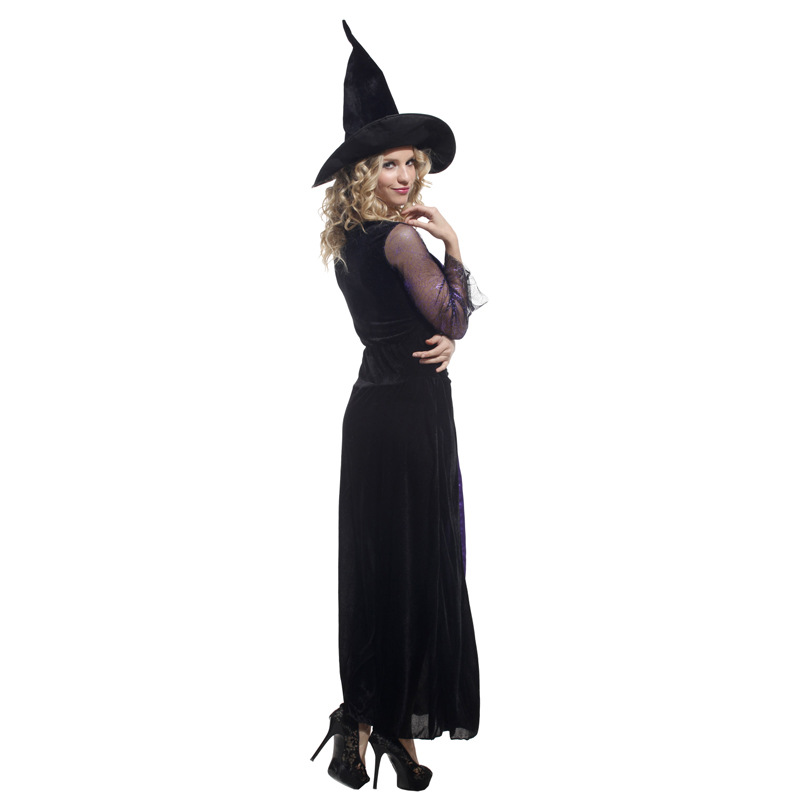 (155~165cm) Adult Ladies Classic Purple Witch Fancy Dress Halloween Costume & Hat Book Week Outfit