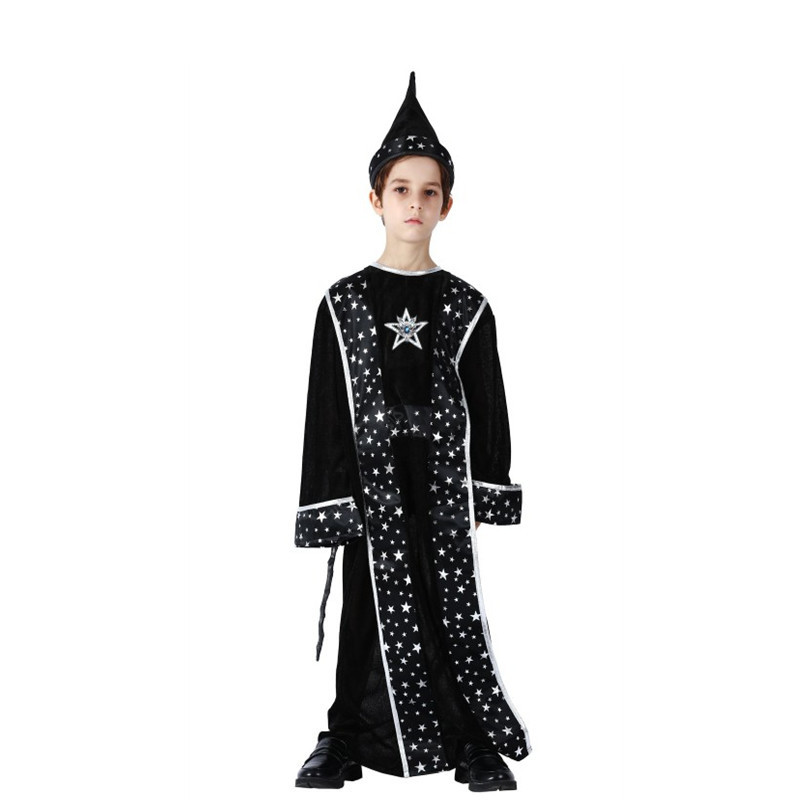 (110~120cm) Wizard Cape with Hat Kids Halloween Kids Costumes Role Play Magician Costume