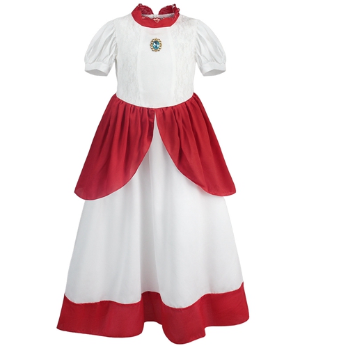 Super Bros Peach Dress for Halloween Cosplay Party Dress Up Princess Costume for Girls