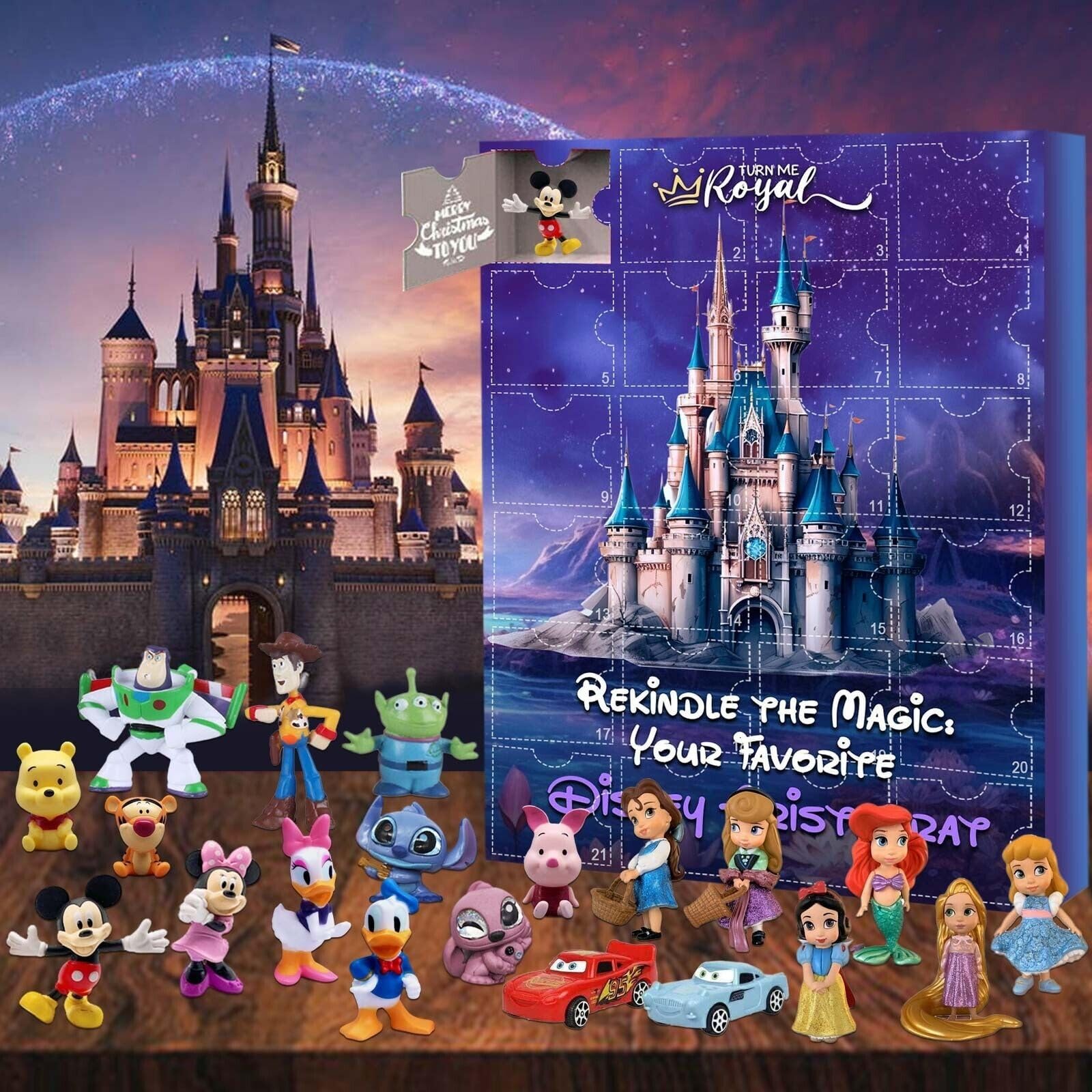 Cartoon Christmas Advent Calendar 24 Days Countdown Advent Calendar Disney Mickey Minnie Figures Doll Stocking Stuffer Blind Box Surprise Xmas Gifts