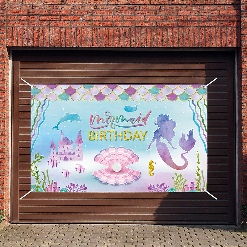 Mermaid Backdrop for Girls Birthday Mermaid Birthday Banner Mermaid Birthday Party Decorations Photography Background