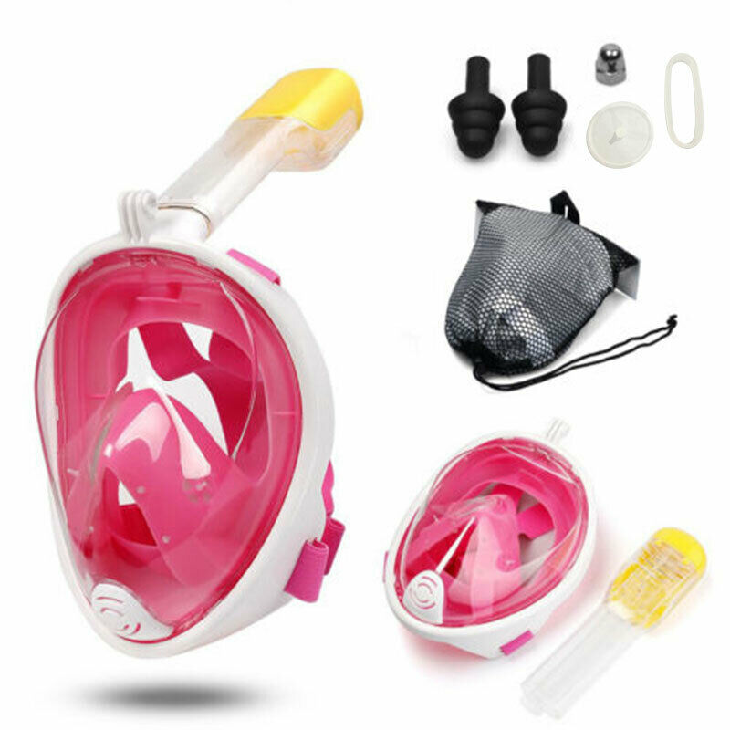 (Blue S~M) Snorkel Mask Adult Kids Swimming Snorkel Set Full Face Anti-Fog Diving Mask Shallow Water
