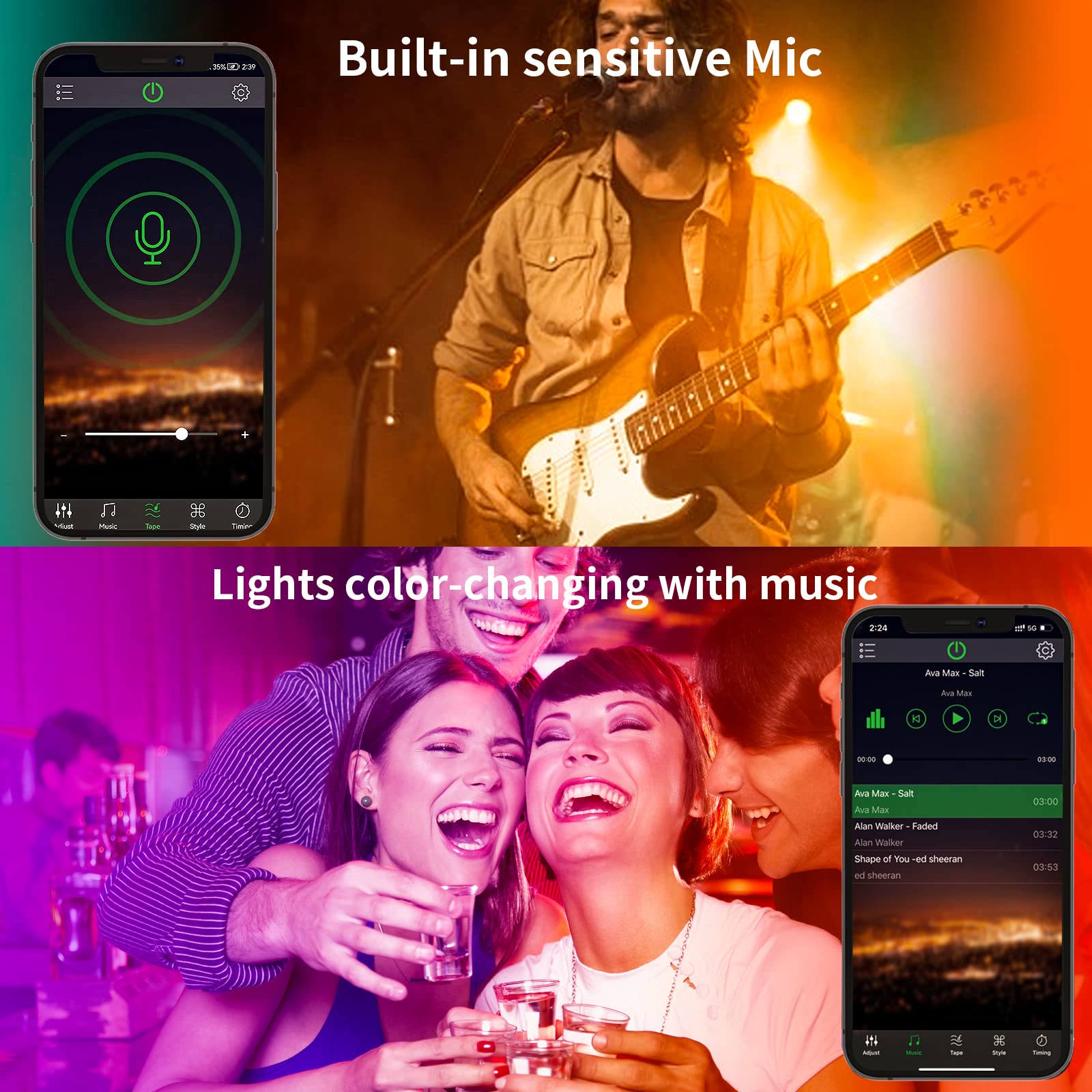 (10M) KSIPZE Led Strip Lights RGB Music Sync Color Changing Led Lights with Smart App Control Remote Led Lights for Bedroom Lighting Flexible Home Decoration