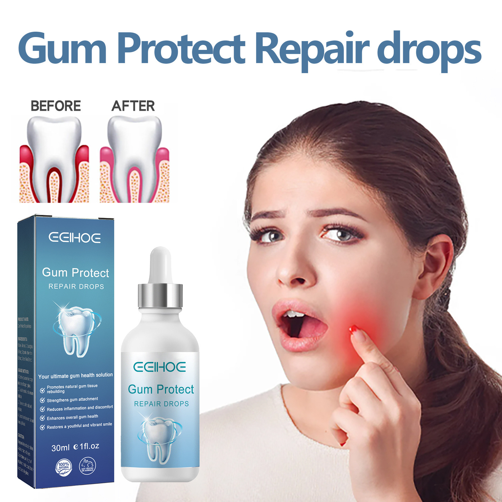 EELHOE Natural Gum Repair Drops Mouth Periodontal Relieve Teeth Whitening Oral Treatment Gum Care Gingival Growth Liquid Product Teeth Whiteners