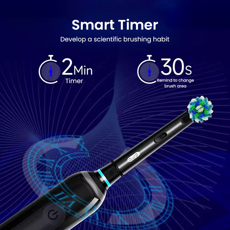 Oral B Pro Ultra Electric Toothbrush Pro 4 Pressure Sensor 48800 Strokes Min 2 Min Timer 30s Reminder 4 Modes 3 Brush Heads