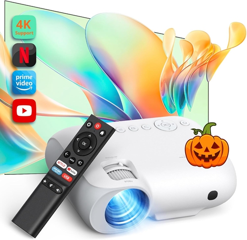 Projector 4K Netflix Prime Video YouTube Portable Projector WiFi Bluetooth 23000 Lumens Smart Phone Projector with Zoom Updated with Built in Hulu/Dolby