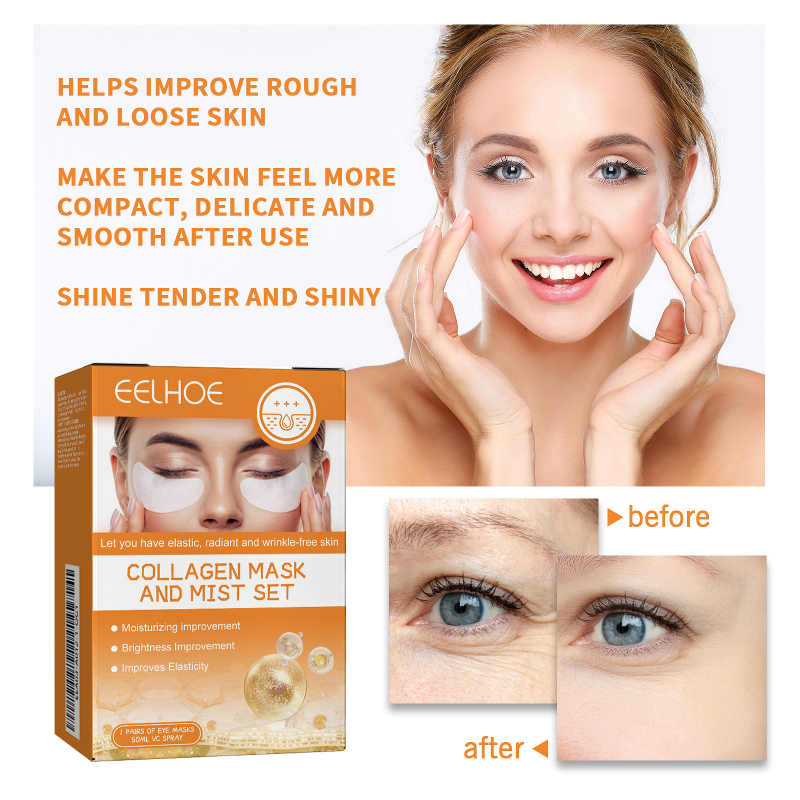 EELHOE Vitamin C Eye Collagen Film & Mist Kit Facial Skin Care Suit Hydration Moisturizer Skin Care