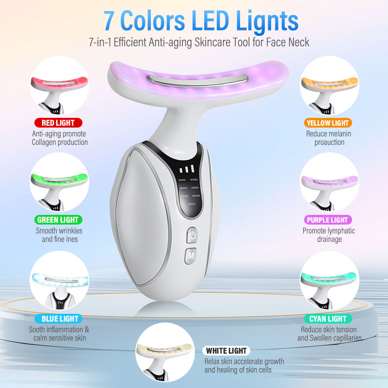 Facial Massager EMS Microcurrent Neck Lifting Beauty Device 7 Colors Light Wrinkles Removal Anti Aging Firming Multifunction Skin Care