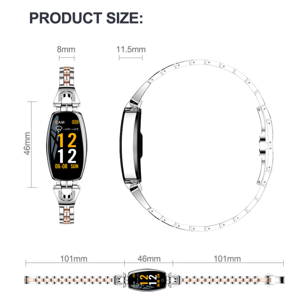 Smart Watch Bluetooth Bracelet  Lady Luxury Fitness Tracker Wristwatch Band with Heart Rate Monitor Variation Reminder Pedometer IP67 Waterproof Gold