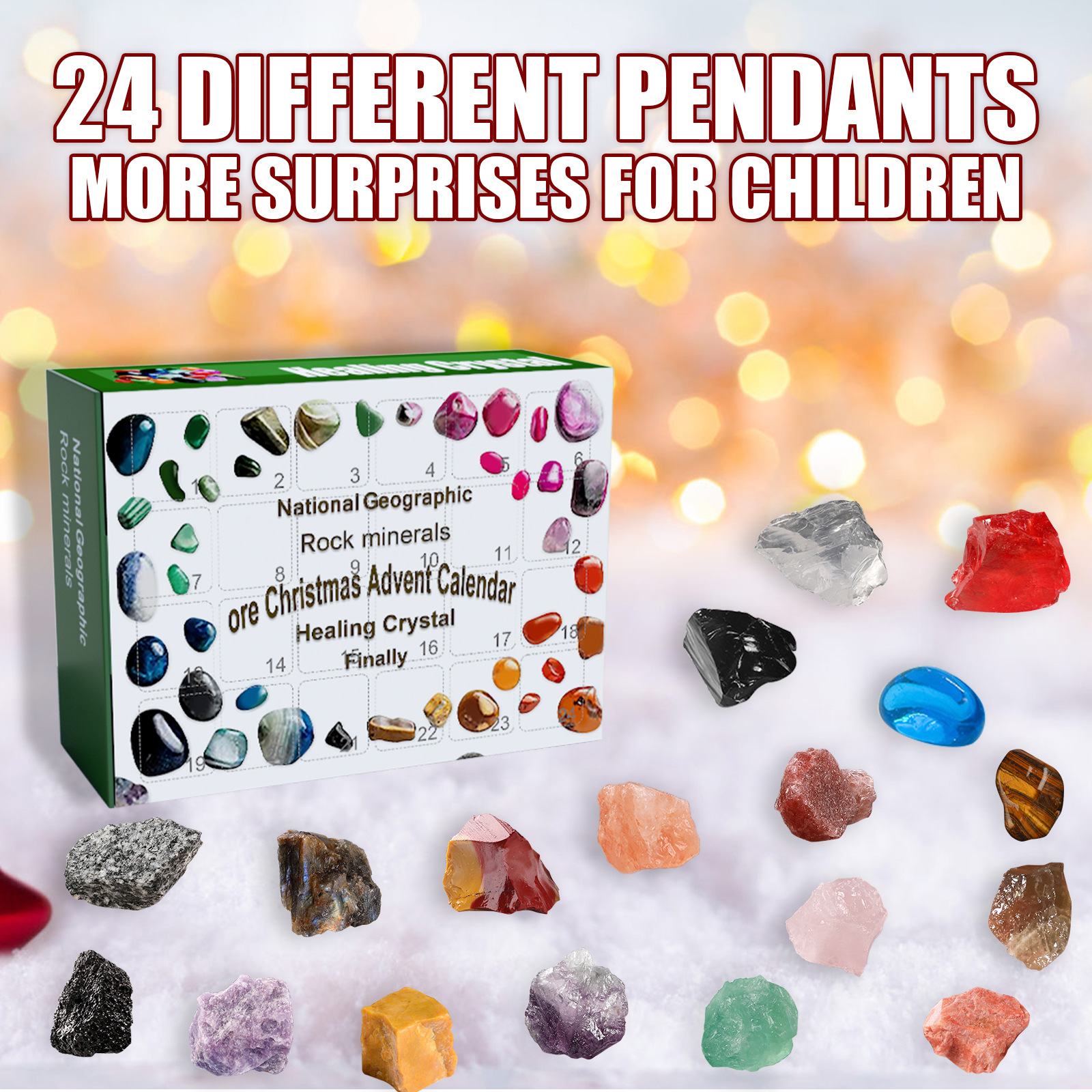 Christmas Advent Calendar 2022 24 Pcs Rock Healing Crystals Minerals with Box for 24 Days Christmas Countdown Calendar Ore Rock Collection Kids Girls Gift Toys