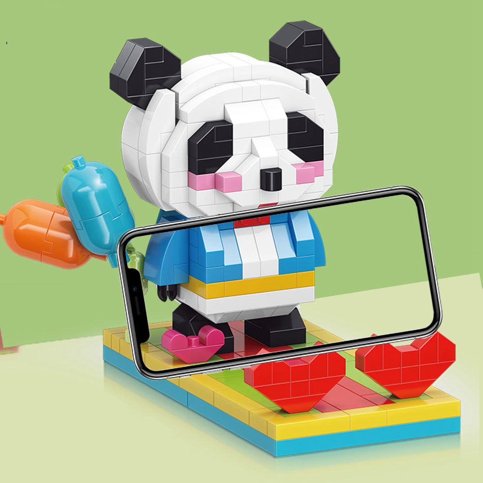 (Panda A) Panda Building Blocks Cartoon Animal Micro Bricks Mobile Phone Stand Block Modle Toys for Kid Boy Girls Adult Beginner