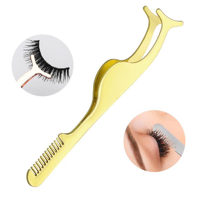 (Silver) False Eyelash Tweezers Clips Eyelash Extension Tweezers Remover Tools Fake Lashes Applicator Fake Eye Lash Aid Forcep Tools Stainless Steel Lash Curler Comb