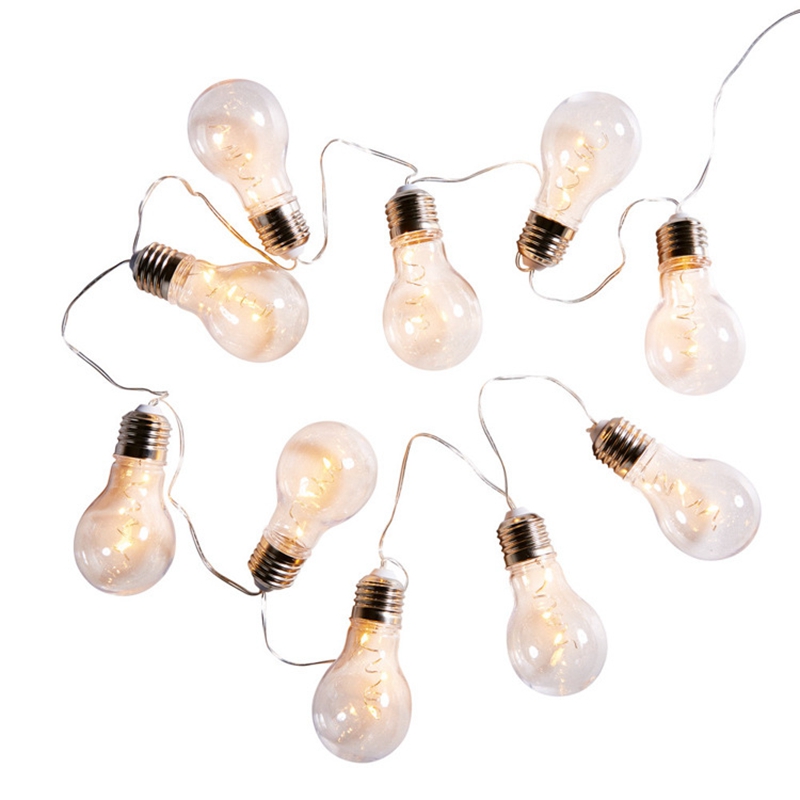 10 Battery Powered Warm White Led Light Bulb String Christmas Decor Outdoor Indoor