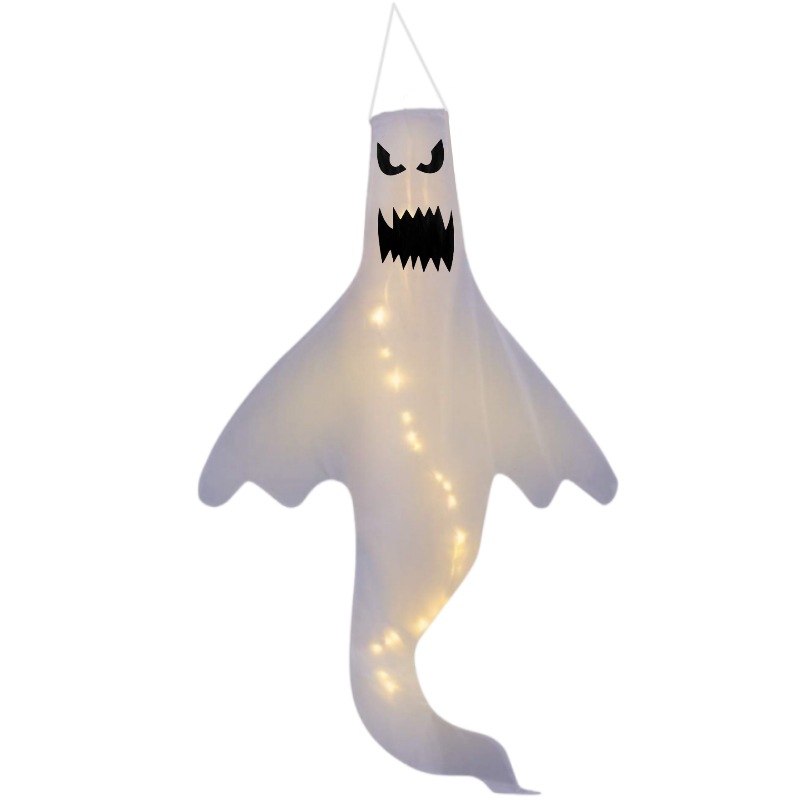 (A) Halloween Ghost Windsock with Warm White LED Lights Halloween Hanging Decorations