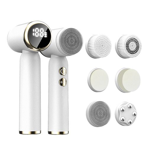 (White) Facial Cleansing Brush Electric Face Exfoliating Pore Cleaner Blackhead Removal Tools Compress Therapy Rechargeable Waterproof