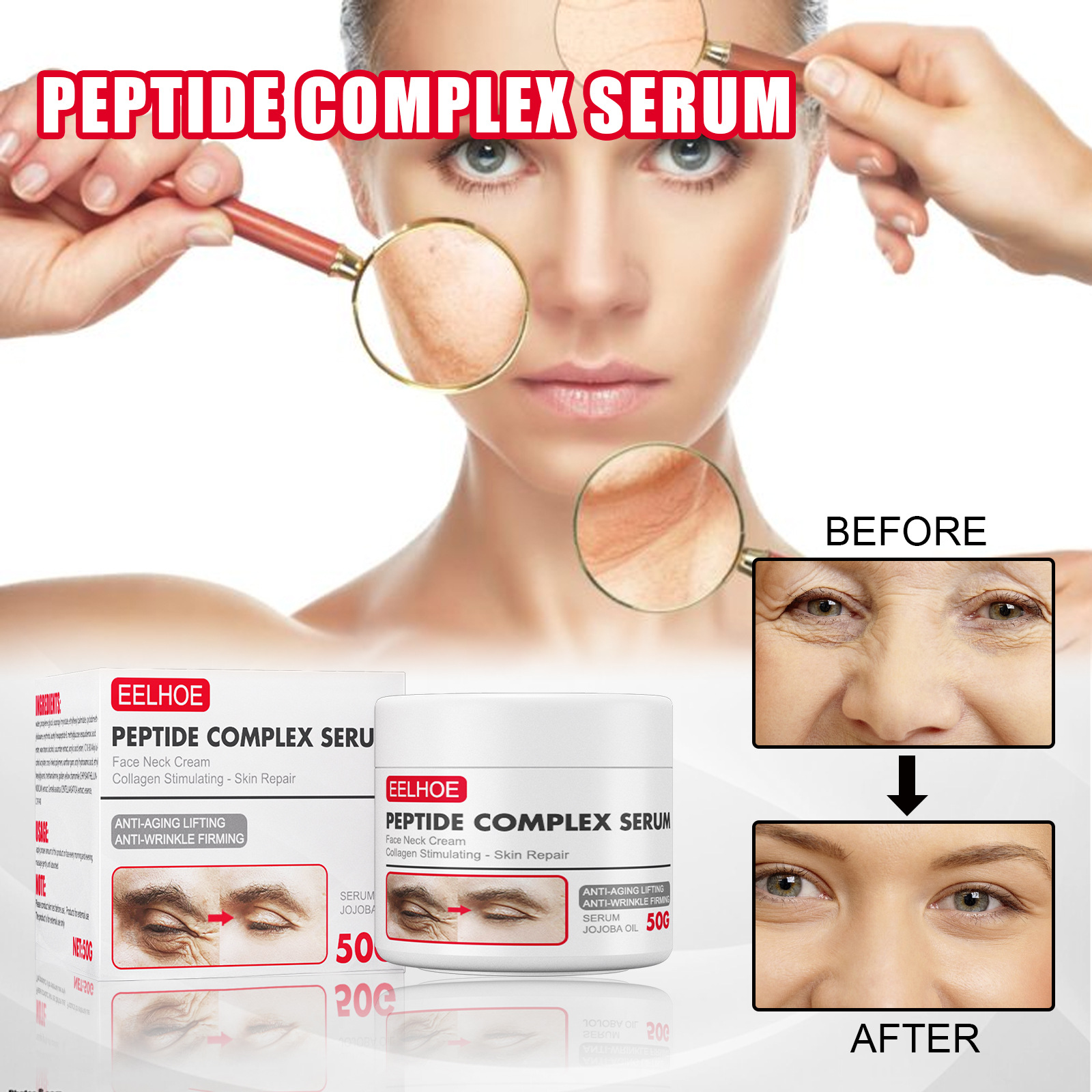 Anti Aging Face Cream Peptide Complex Serum Cream Day and Night Serum Facial Moisturizer Pulling Tightening Anti Wrinkle