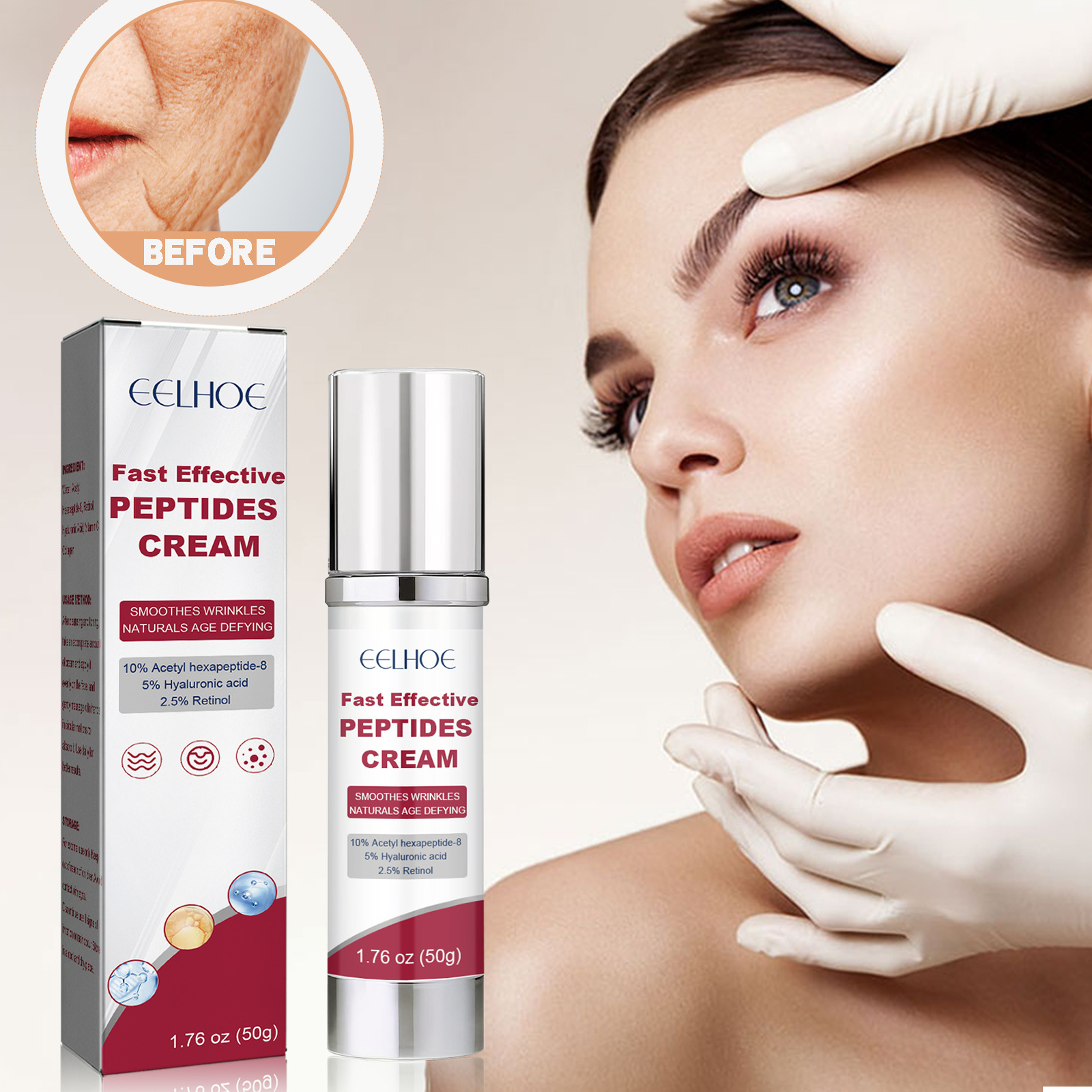 Hyaluronic Acid Face Cream Peptides Face Cream Reduce Fine Lines Lift Firm Smooth Anti Wrinkle Brighten Moisture Anti Aging Lightening Fast Effective