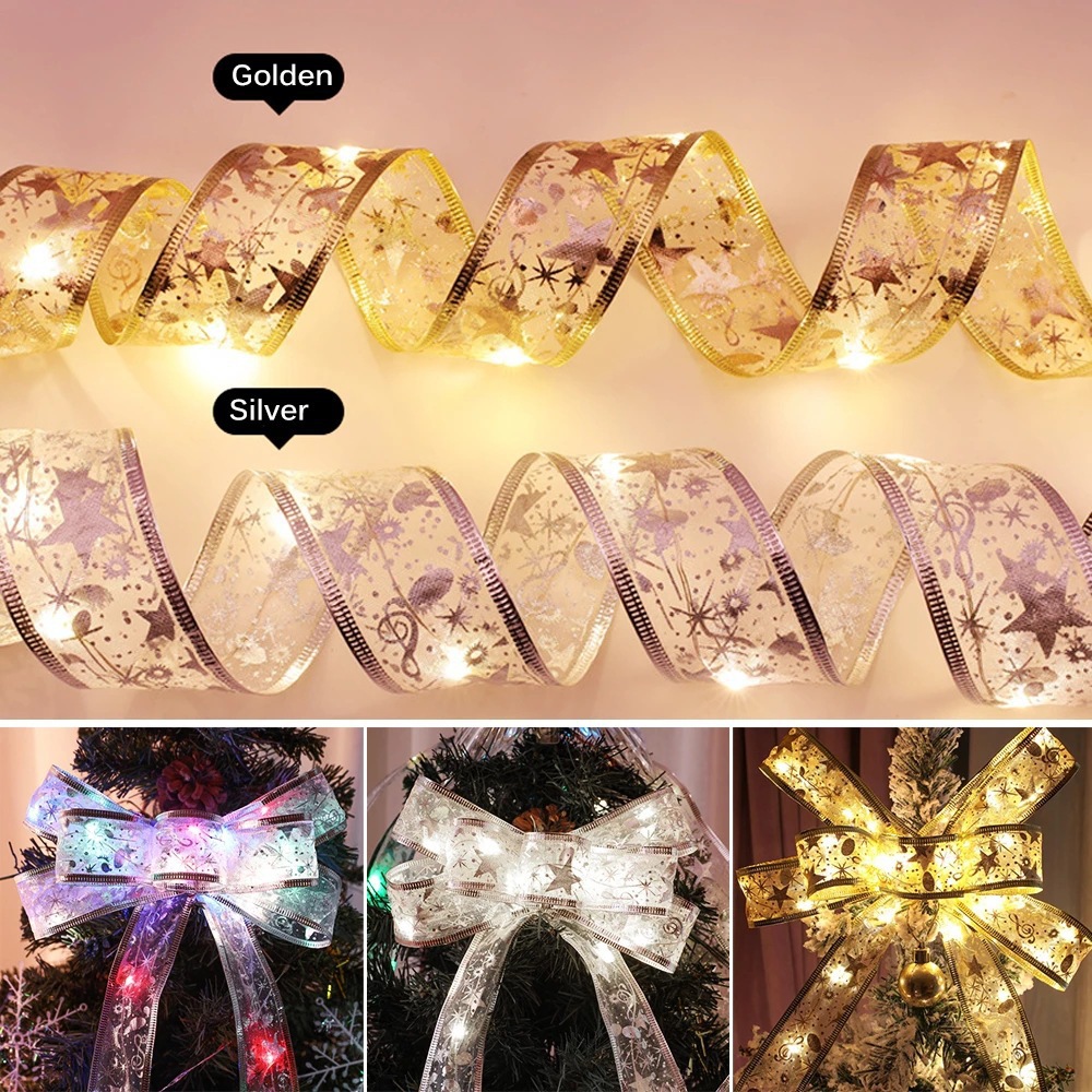 (Gold Ribbon Warm White 10M 100led) Christmas Fairy Lights Indoor Outdoor 33FT 100LED Christmas Decorations Battery Fairy Lights Ribbon String Lights Curtain Lights Christmas Tree Lights for Christmas Decorations Xmas Decor Warm White RGB