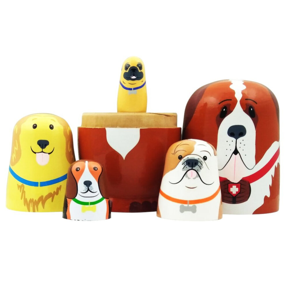 5Pcs/Set Cute Cartoon Dog Russian Nesting Dolls Matryoshka Wooden Handmade Toy