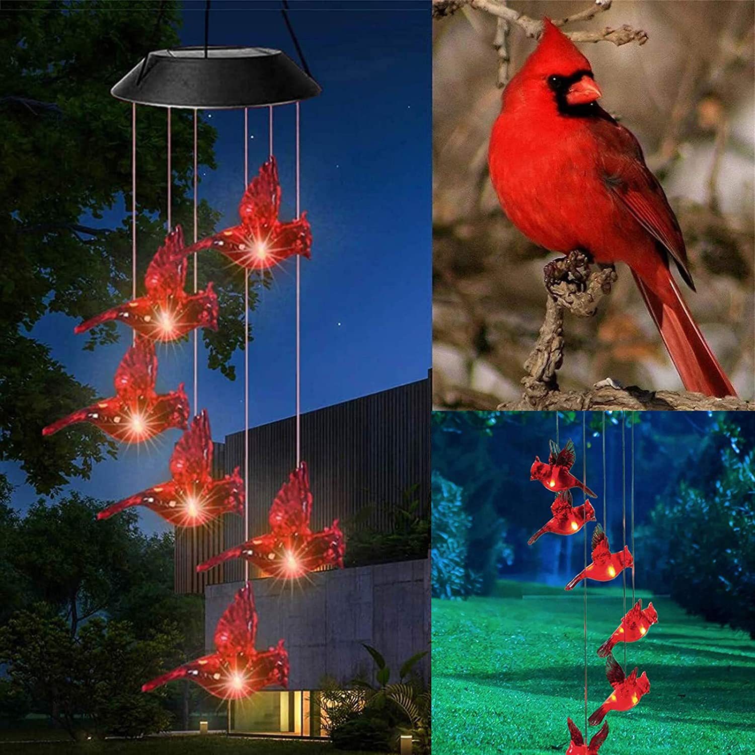 Cardinals Solar Wind Chimes Light  Garden Courtyard Lawn Decoration Gifts