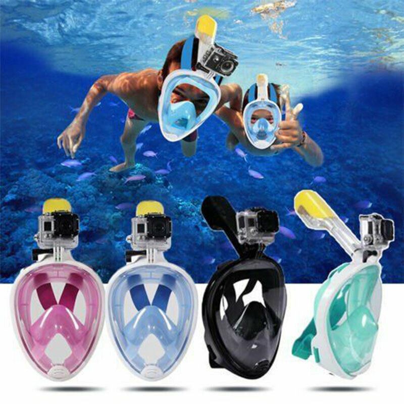 (Blue S~M) Snorkel Mask Adult Kids Swimming Snorkel Set Full Face Anti-Fog Diving Mask Shallow Water