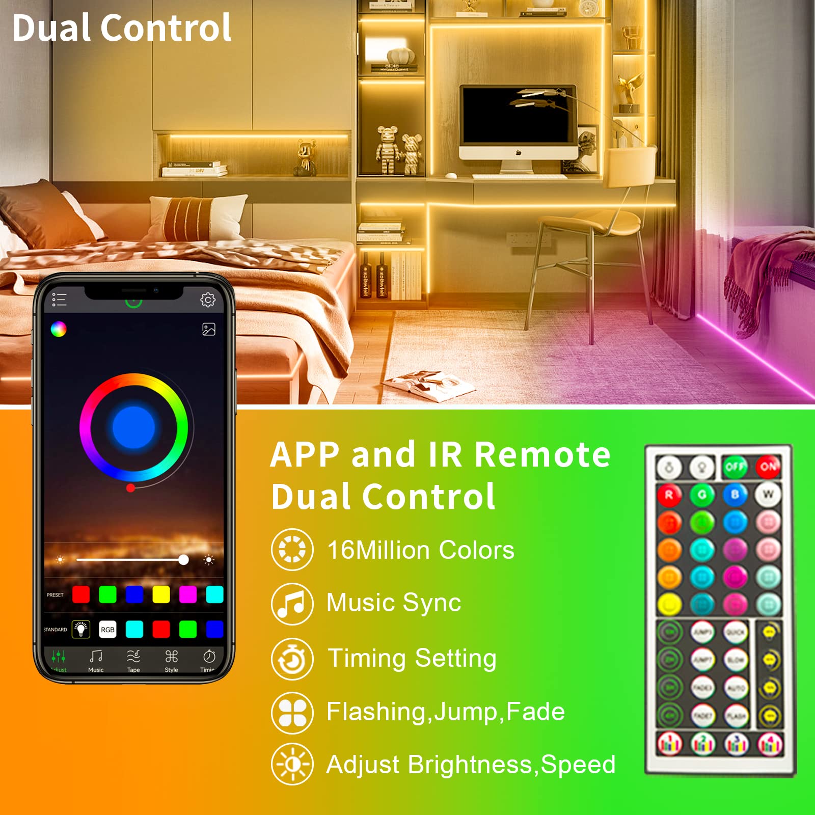 (10M) KSIPZE Led Strip Lights RGB Music Sync Color Changing Led Lights with Smart App Control Remote Led Lights for Bedroom Lighting Flexible Home Decoration