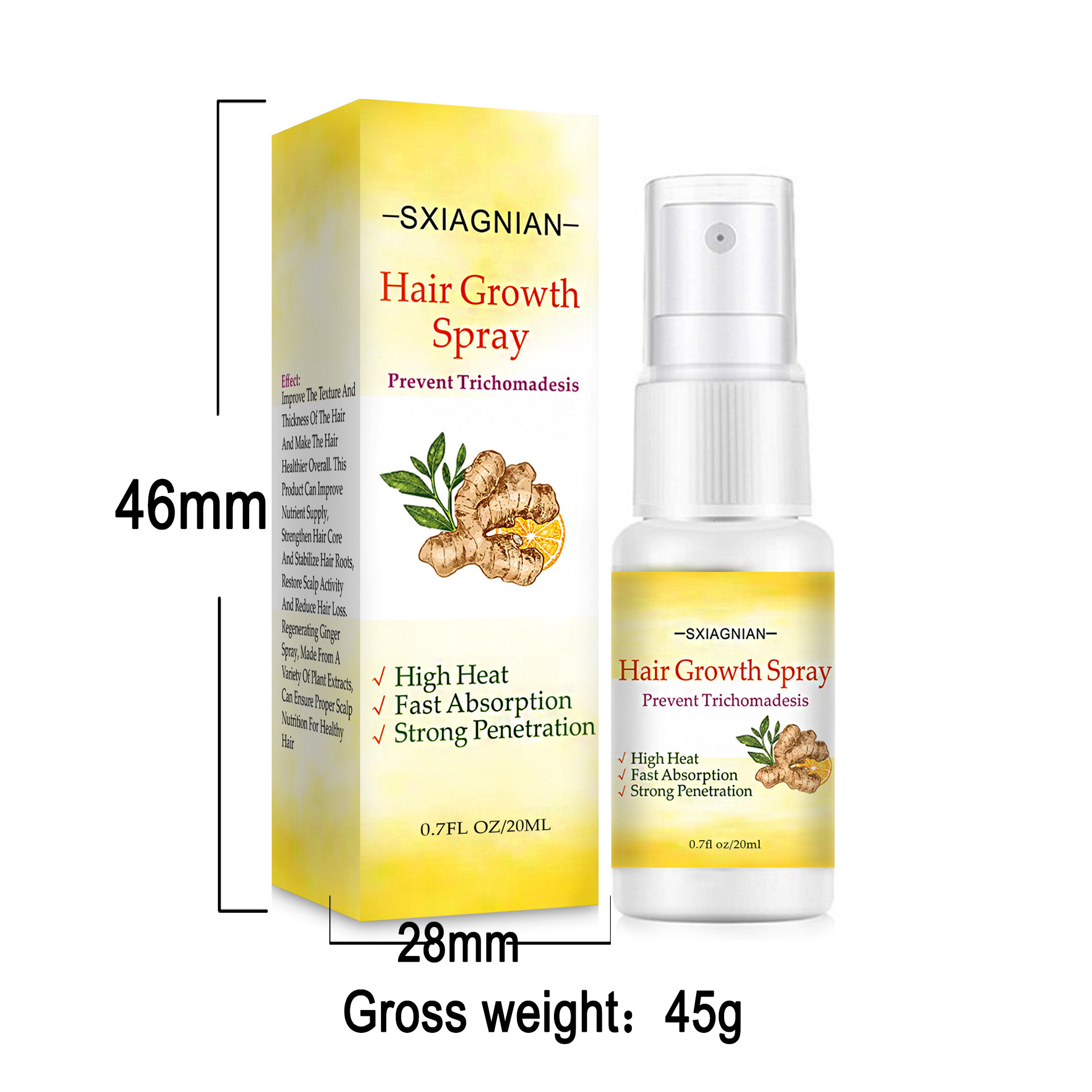 (1 PC) Ginger Hair Growth Serum Spray Fast Growing Hair Essential Oil Natural Anti Hair Loss Products Prevent Hair Damaged Repair Care  Scalp Treatment