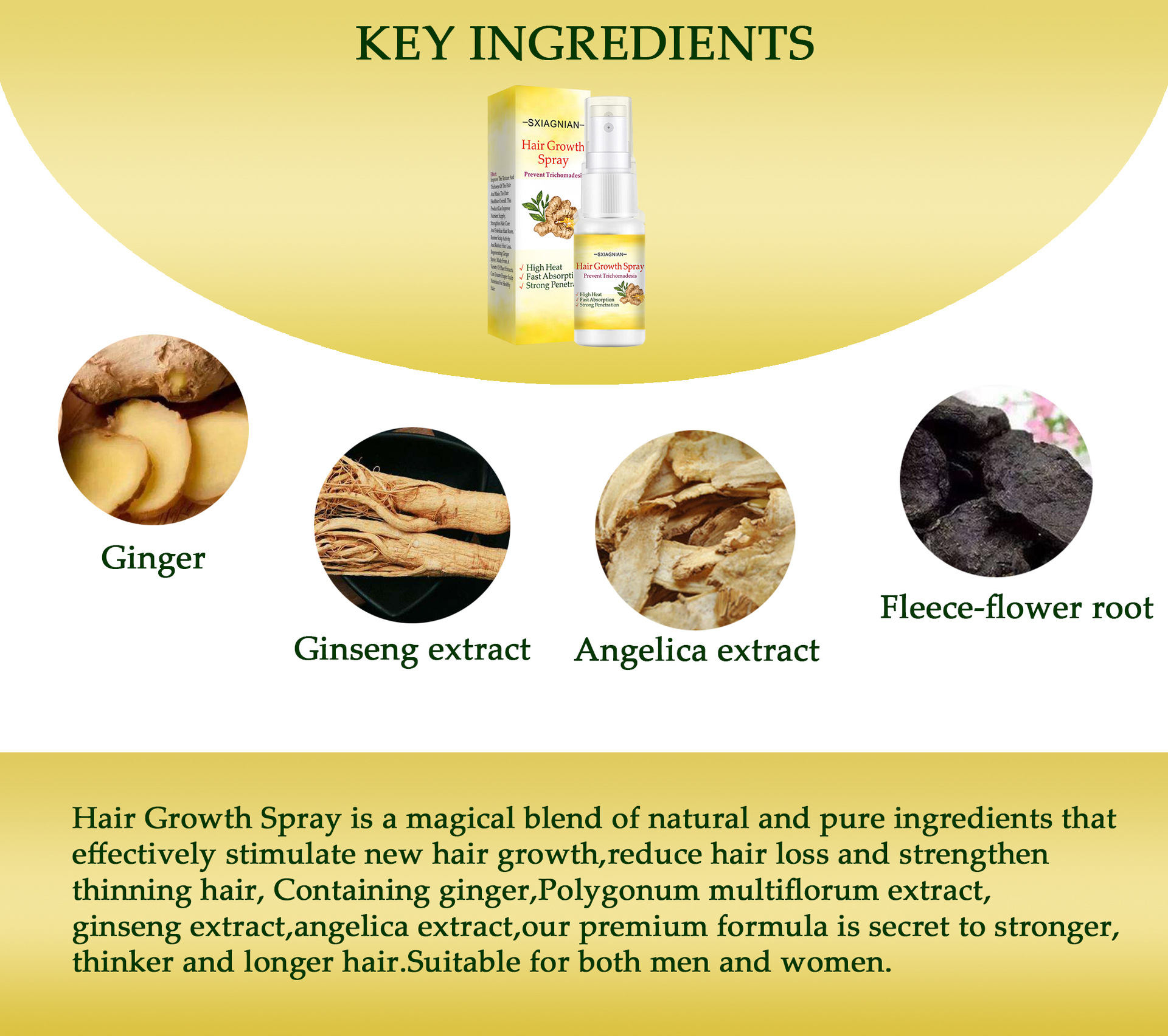 (1 PC) Ginger Hair Growth Serum Spray Fast Growing Hair Essential Oil Natural Anti Hair Loss Products Prevent Hair Damaged Repair Care  Scalp Treatment