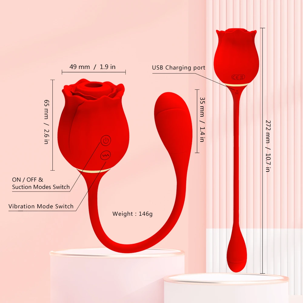 (Rose Red) Rose Sucking Vibrator for Women Vagina Sucking Tongue Nipple Clit Stimulator Telescopic Dildo Oral Licking Nipple Blowjob Female Masturbator Adult Sex Toys Age 18