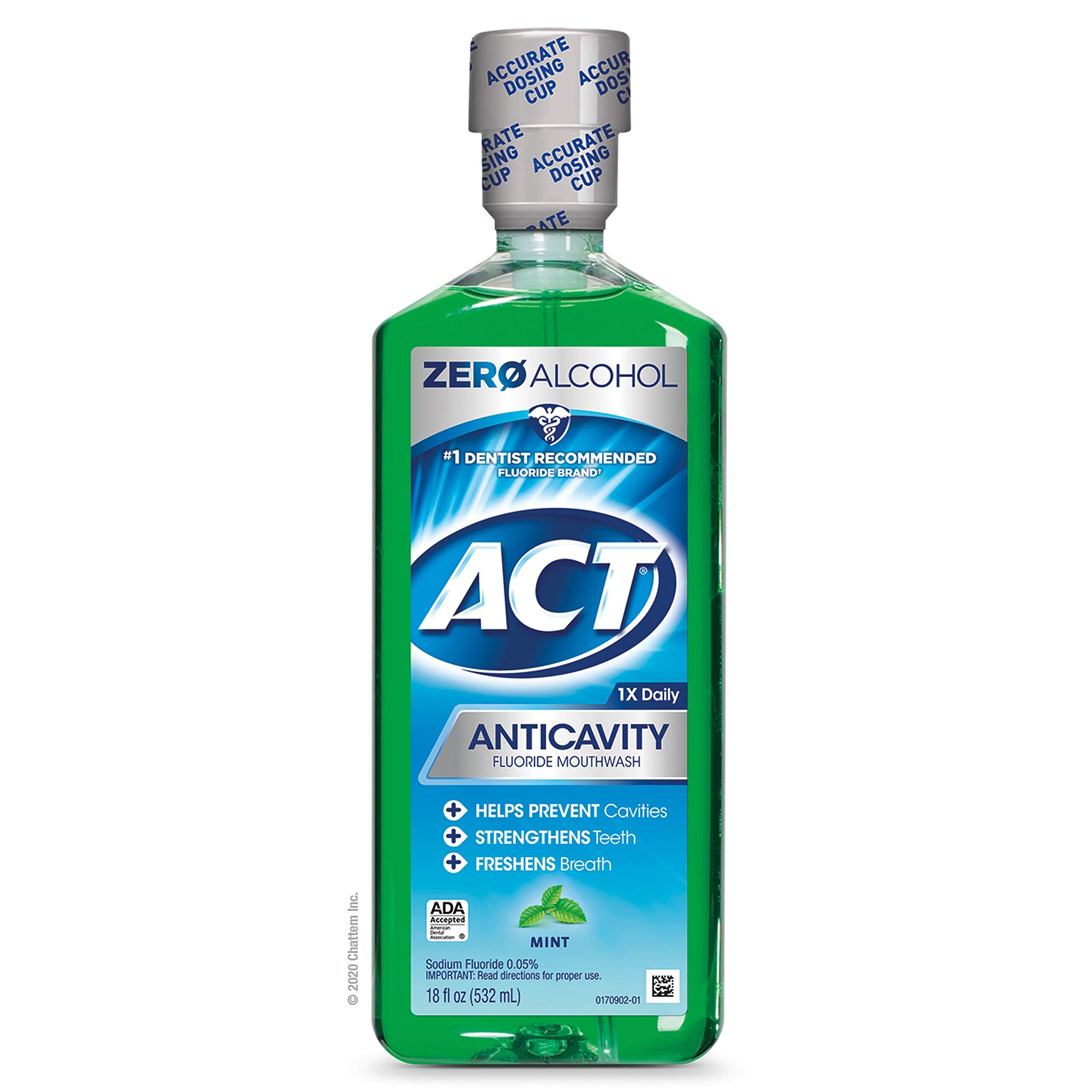 ACT Anticavity Zero Alcohol Fluoride Mouthwash 18 fl. oz., With Accura