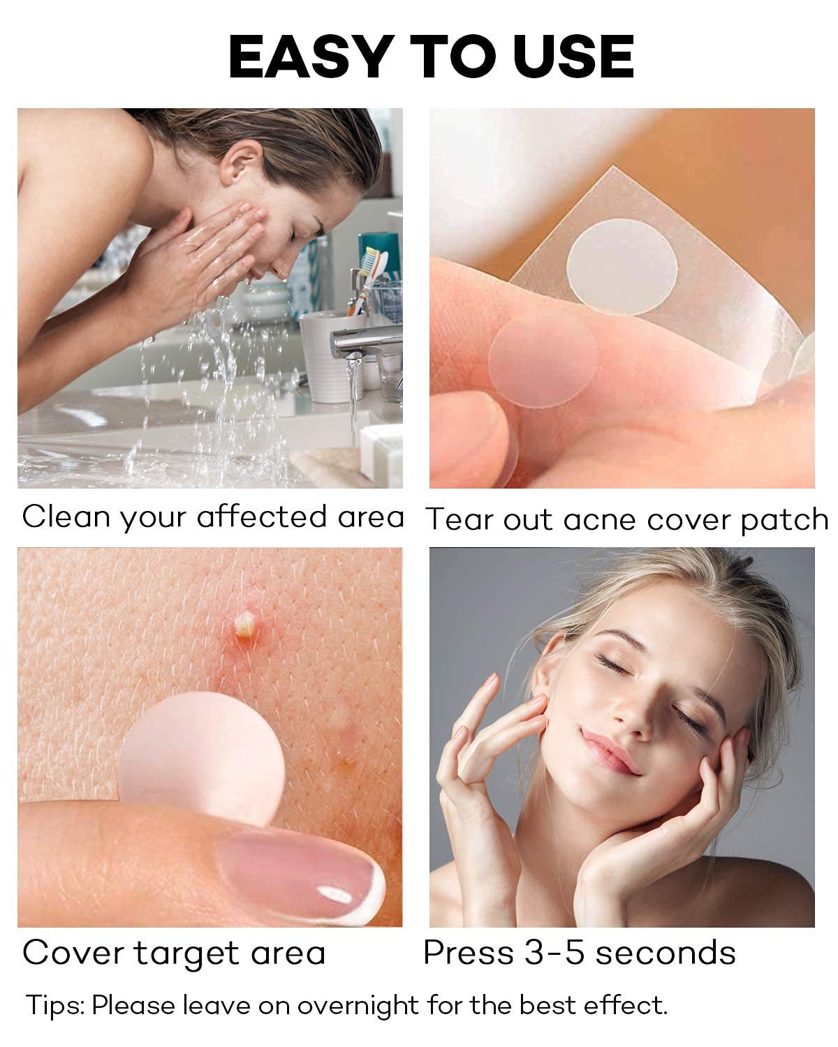 Hydrocolloid Acne Patches Covering Sticker Facial Invisible Closed Comedone Blemish Patches Acne Clearing Waterproof Breathable for Acne Prone Skin Repair