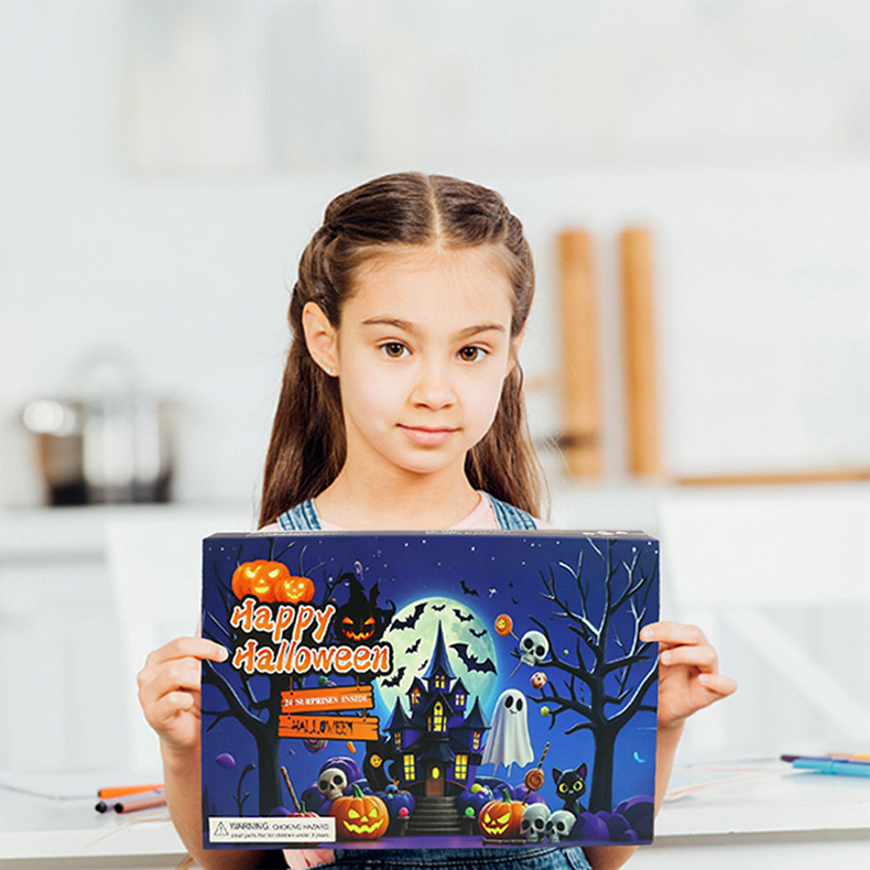 Halloween Advent Calendar Box Halloween Countdown Calendar 24Pcs Spooky Surprise Toys Set Surprise Gifts for Kids